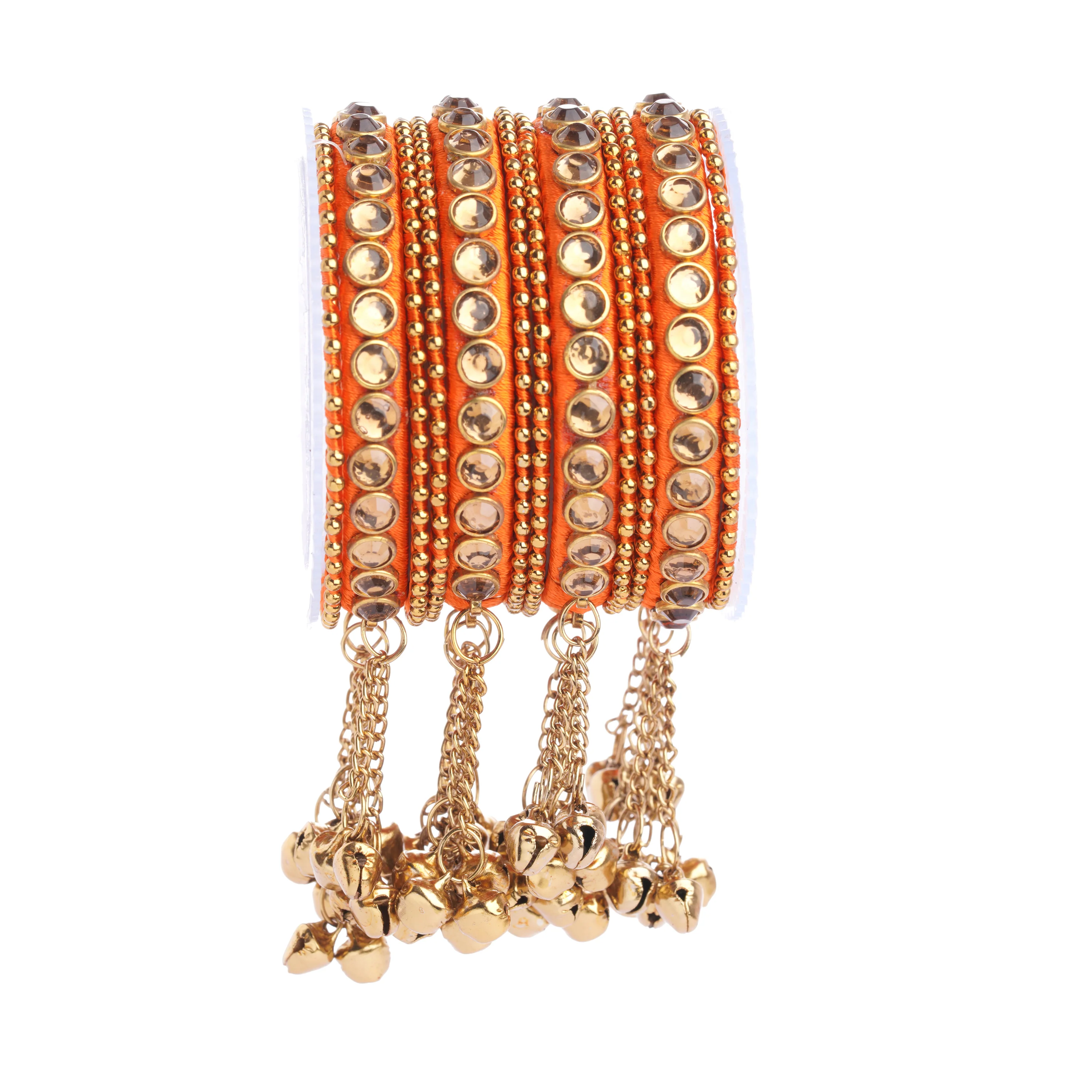 Set of 12 Silk Thread Bangles With Ghungroo designed for both hands by Leshya - Image 2