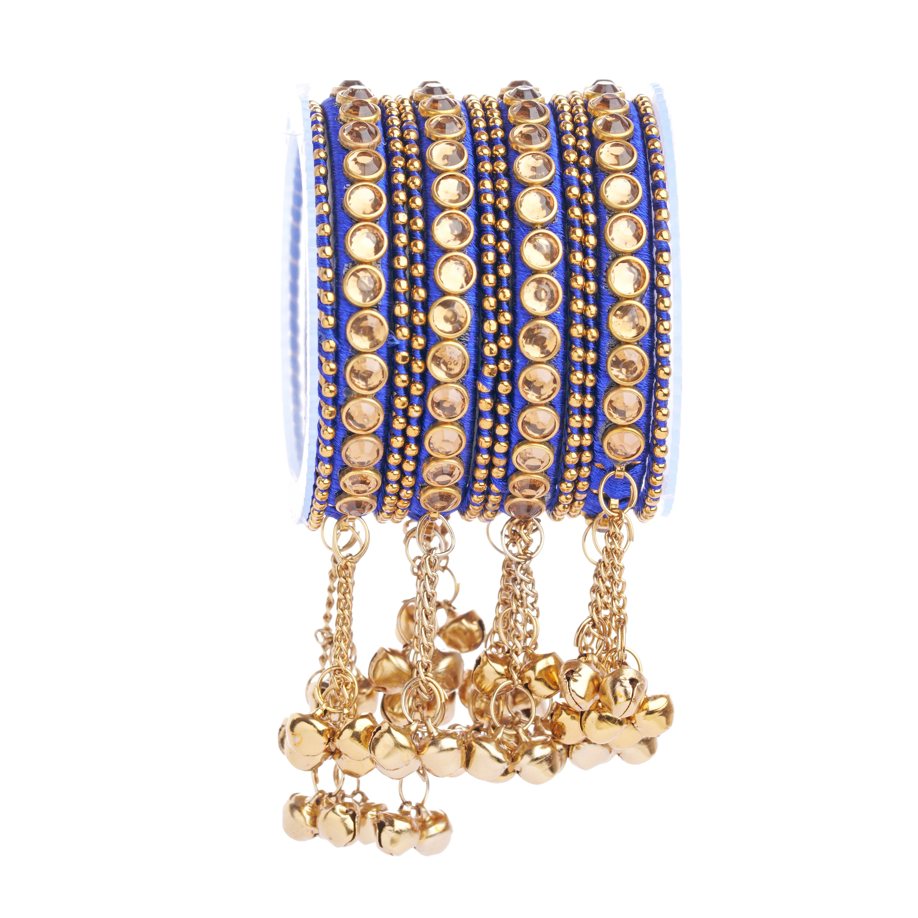 Set of 12 Silk Thread Bangles With Ghungroo designed for both hands by Leshya - Image 4