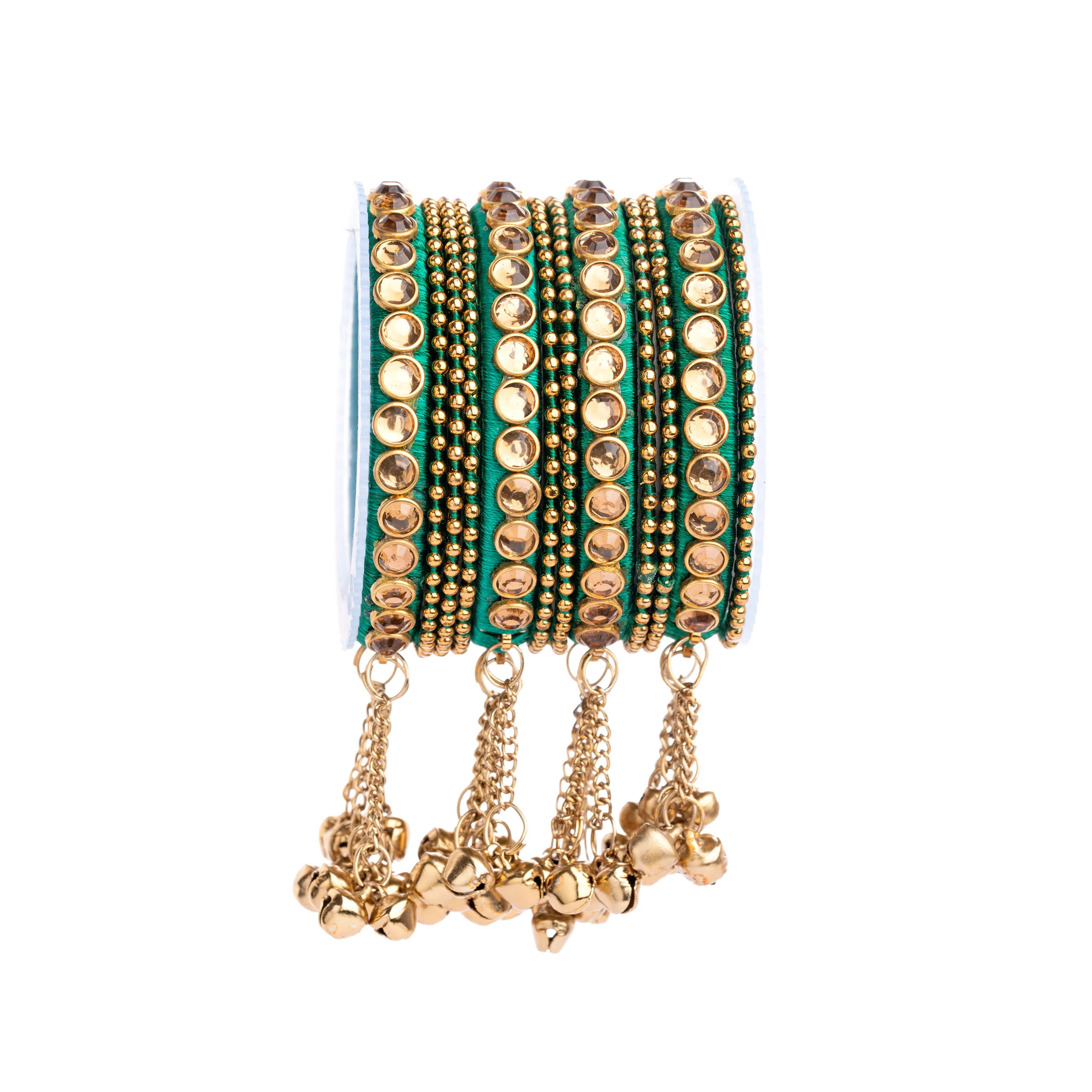 Set of 12 Silk Thread Bangles With Ghungroo designed for both hands by Leshya - Image 7