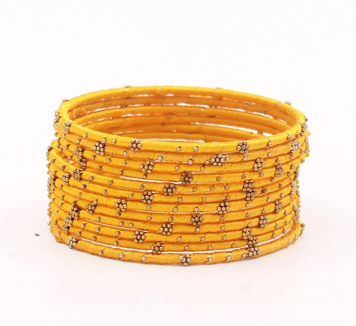 Set of 12 Thread Bangles with Golden Flower Design by Leshya - Image 11