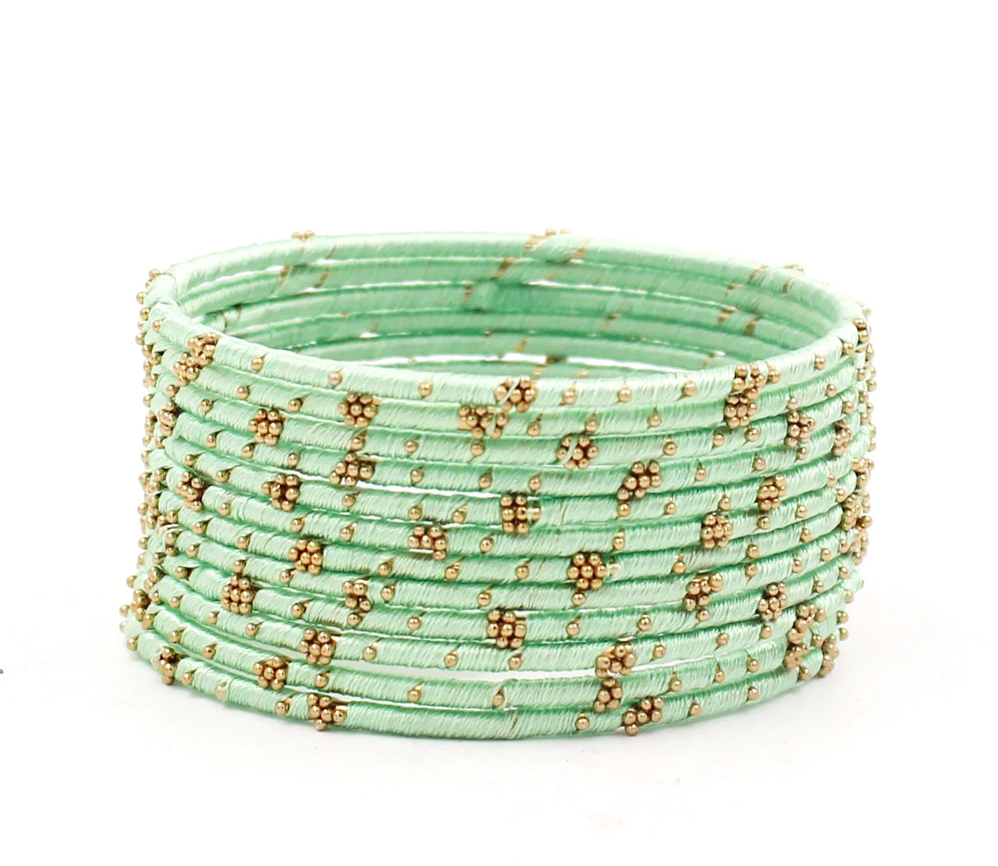 Set of 12 Thread Bangles with Golden Flower Design by Leshya - Image 14