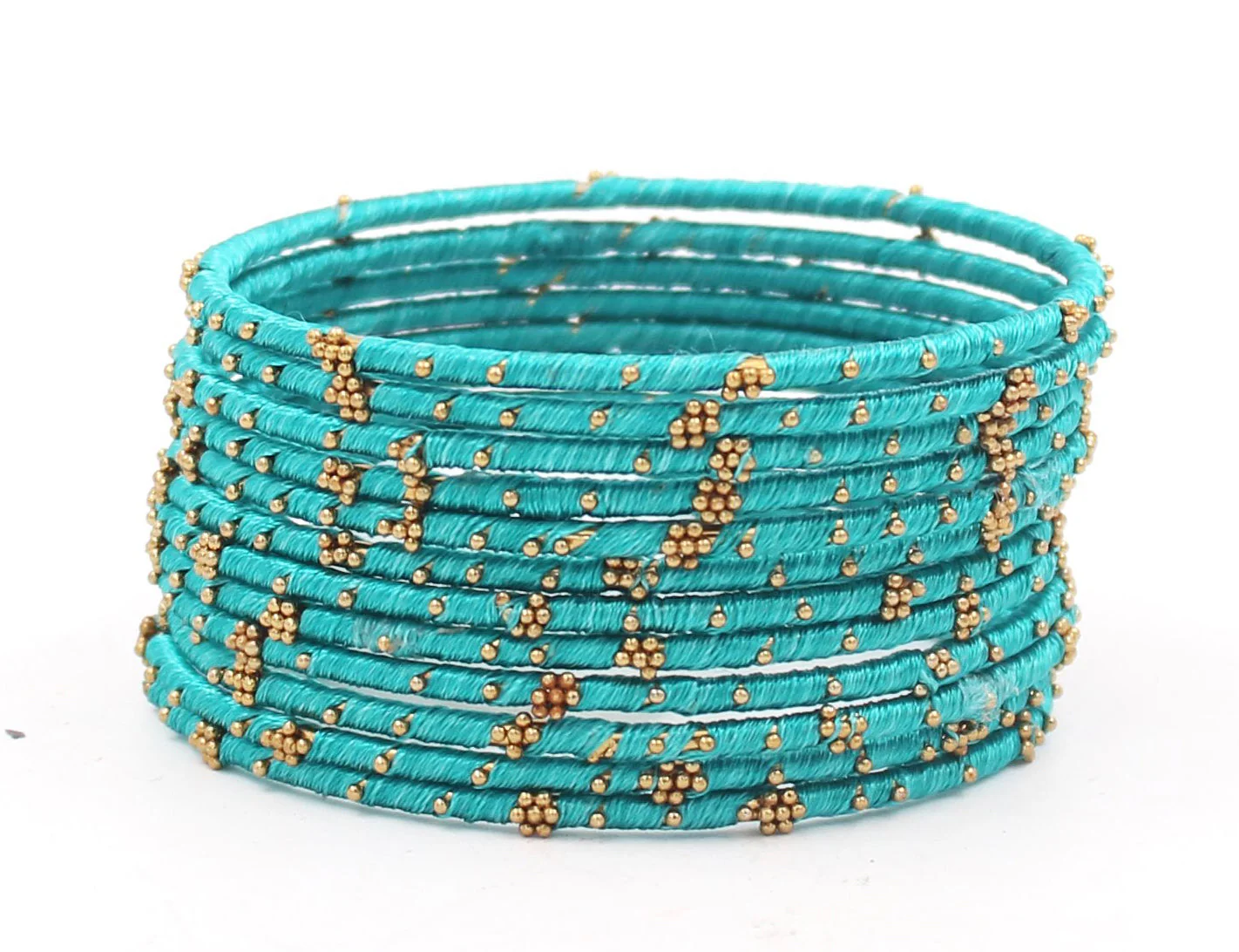 Set of 12 Thread Bangles with Golden Flower Design by Leshya - Image 15