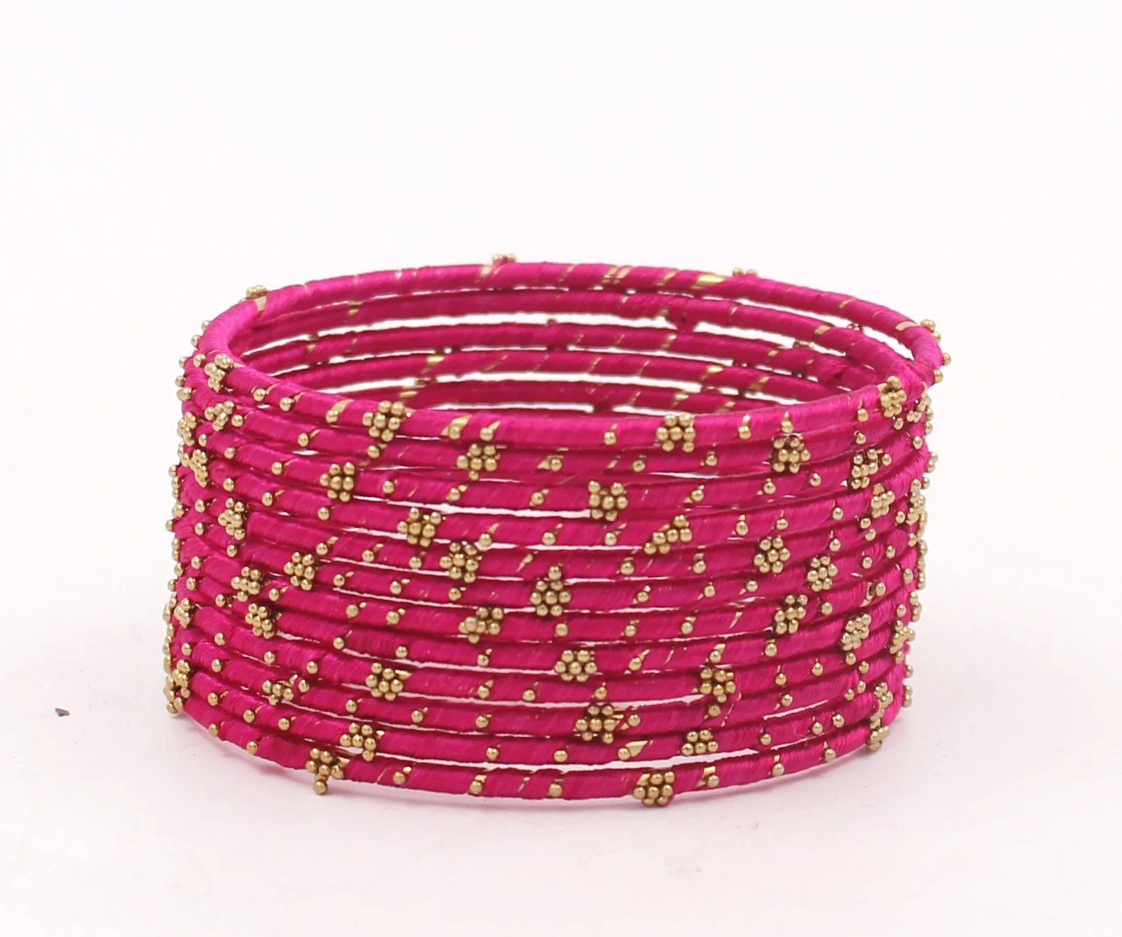 Set of 12 Thread Bangles with Golden Flower Design by Leshya - Image 2