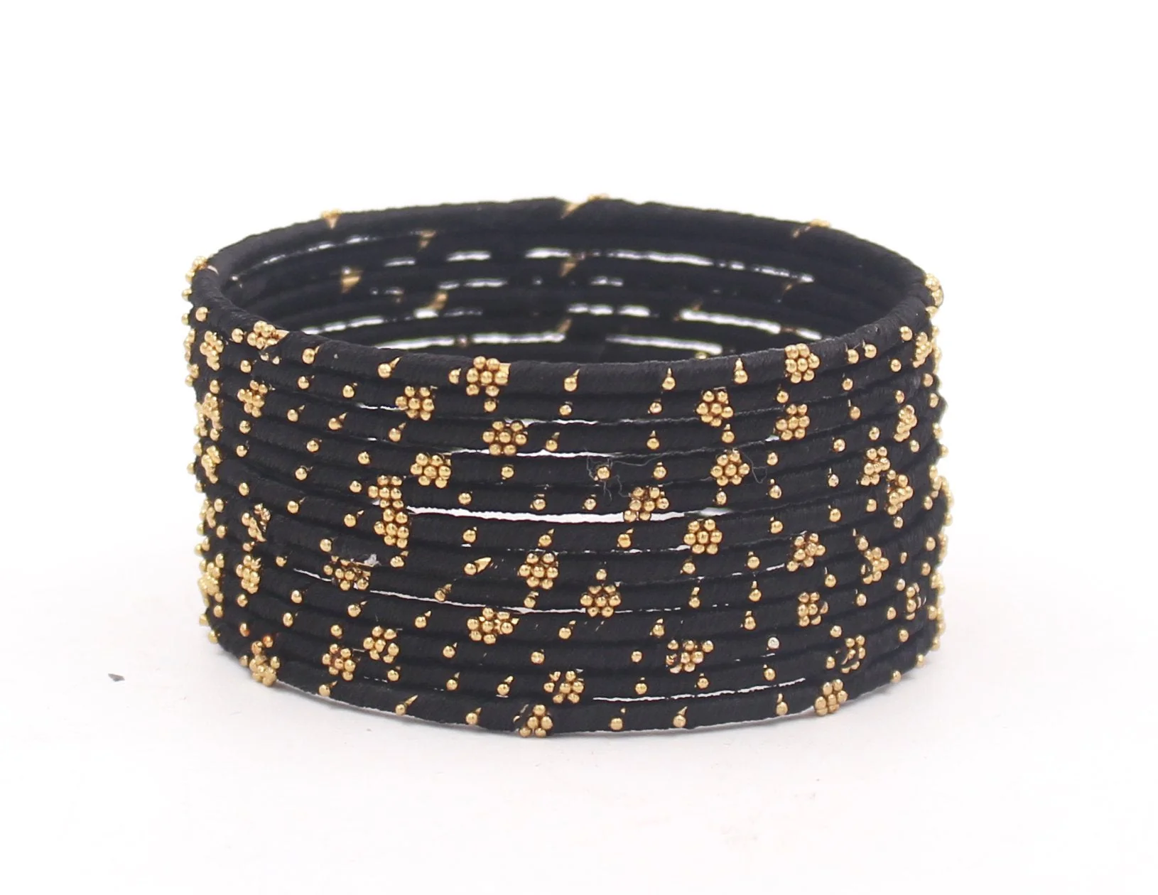 Set of 12 Thread Bangles with Golden Flower Design by Leshya - Image 5