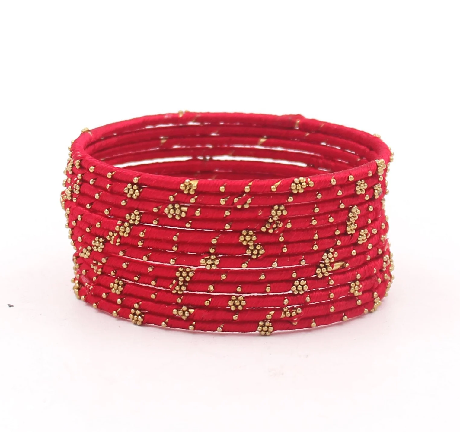 Set of 12 Thread Bangles with Golden Flower Design by Leshya - Image 6