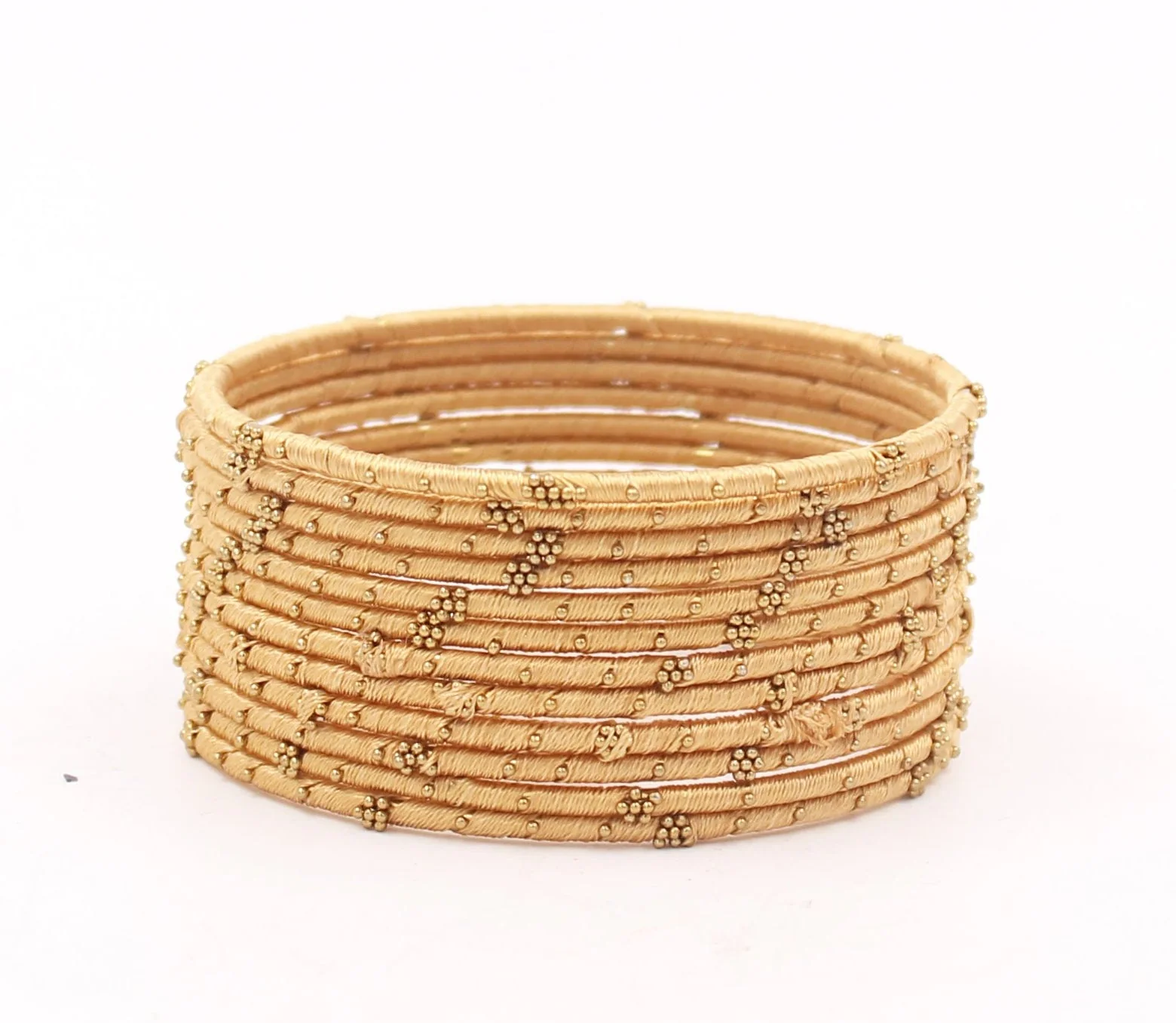 Set of 12 Thread Bangles with Golden Flower Design by Leshya - Image 9