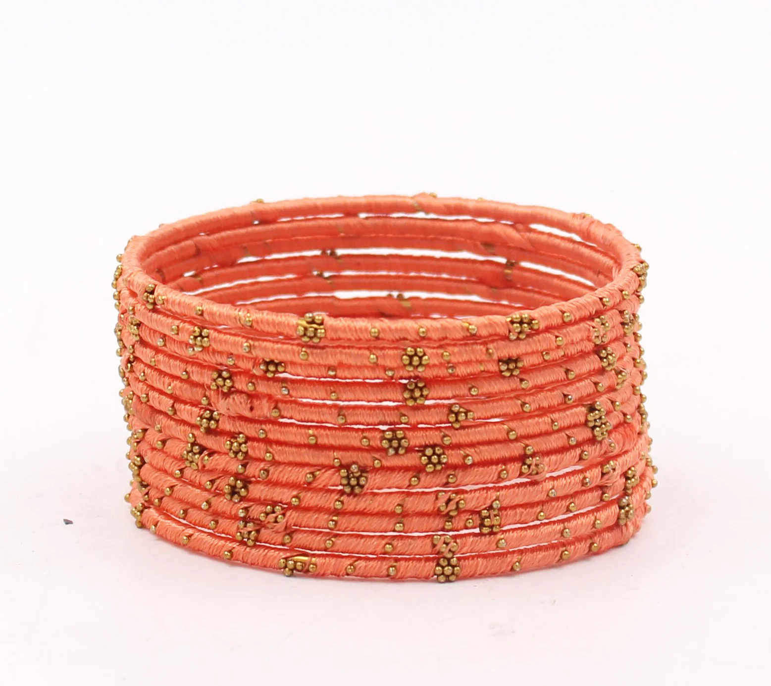 Set of 12 Thread Bangles with Golden Flower Design by Leshya - Image 11