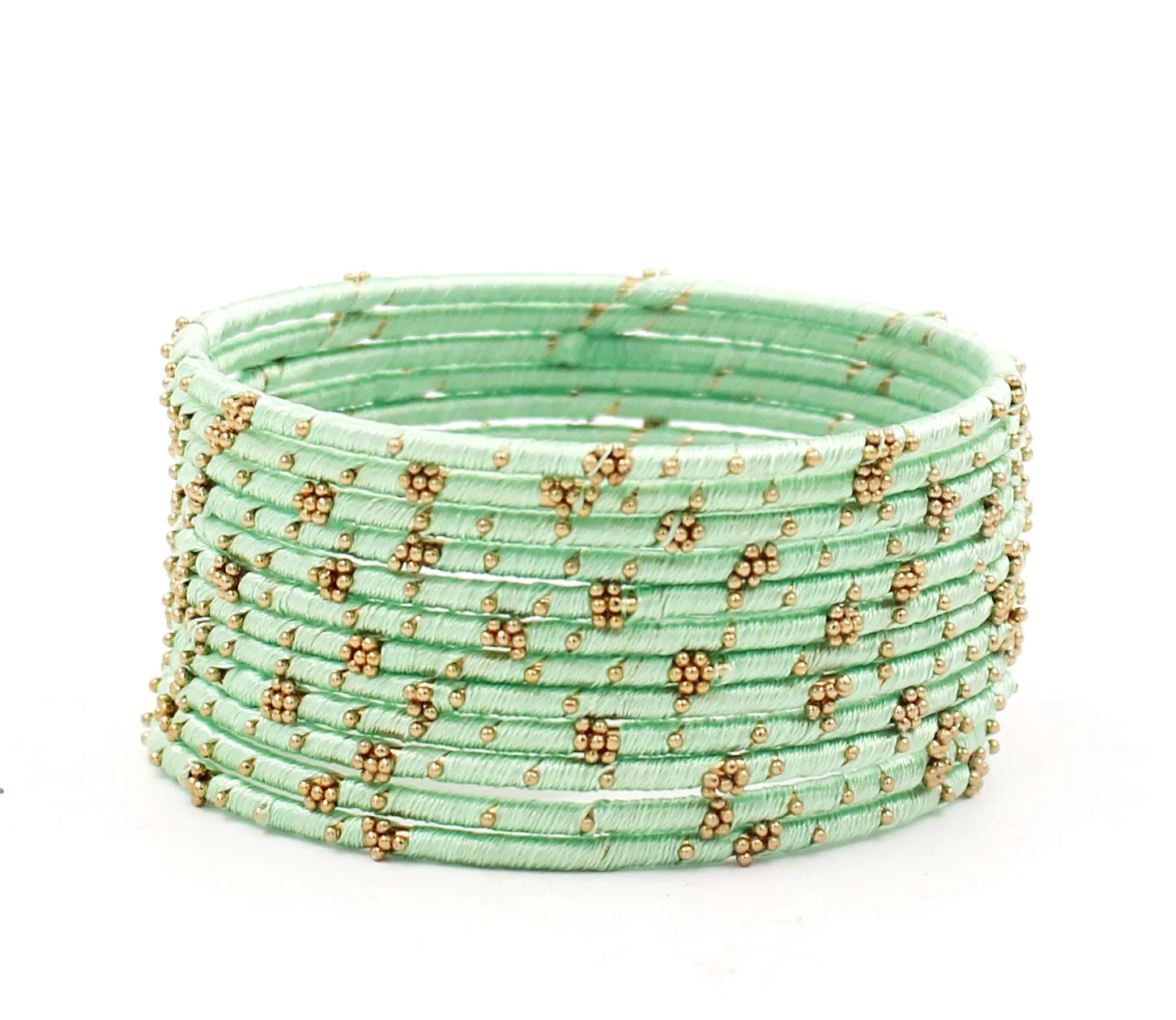 Set of 12 Thread Bangles with Golden Flower Design by Leshya - Image 13