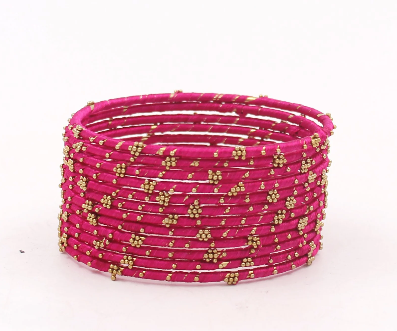 Set of 12 Thread Bangles with Golden Flower Design by Leshya - Image 15