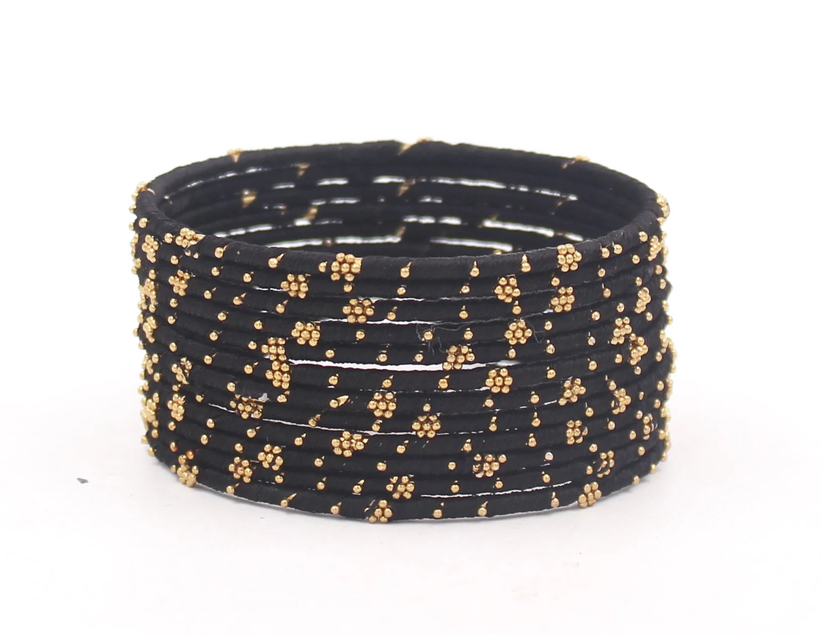 Set of 12 Thread Bangles with Golden Flower Design by Leshya - Image 3