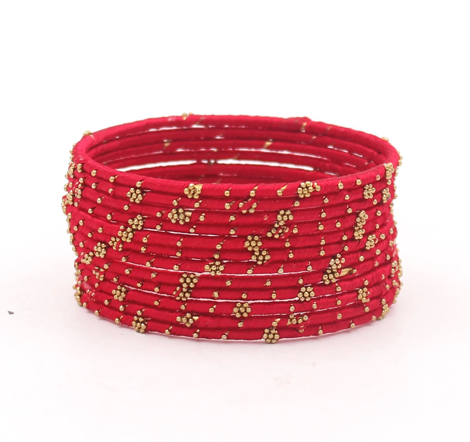 Set of 12 Thread Bangles with Golden Flower Design by Leshya - Image 4