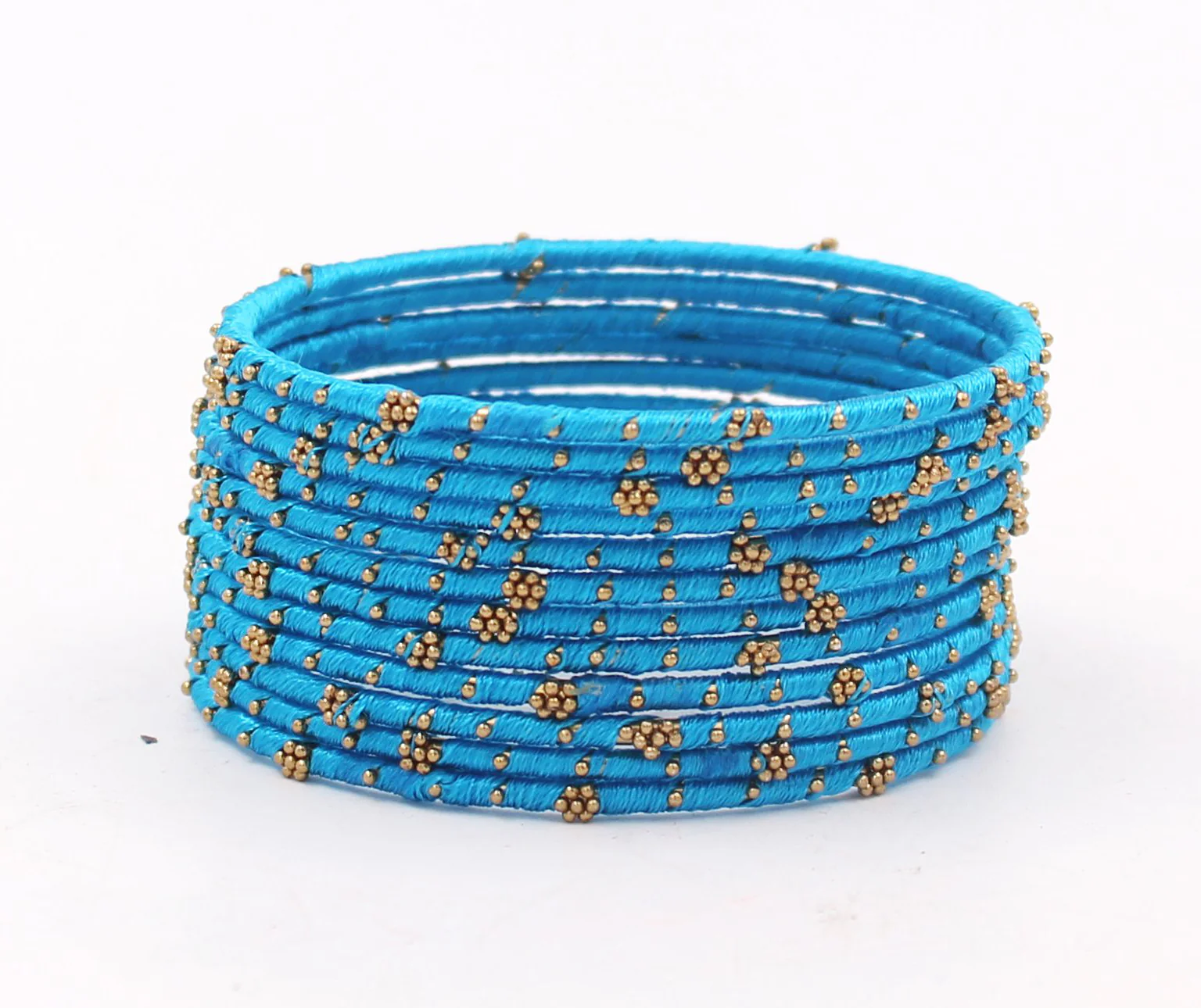 Set of 12 Thread Bangles with Golden Flower Design by Leshya - Image 6