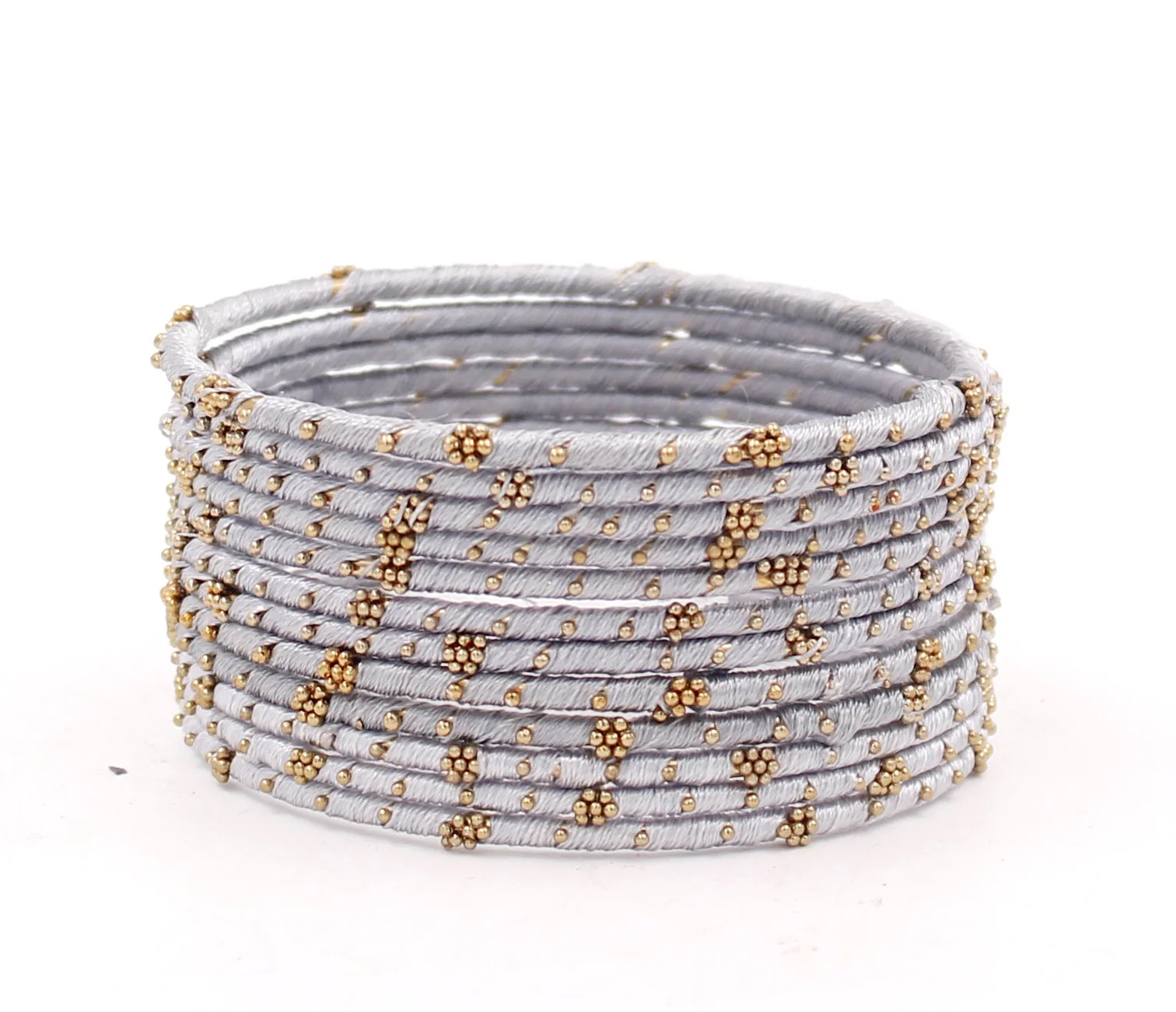Set of 12 Thread Bangles with Golden Flower Design by Leshya - Image 8