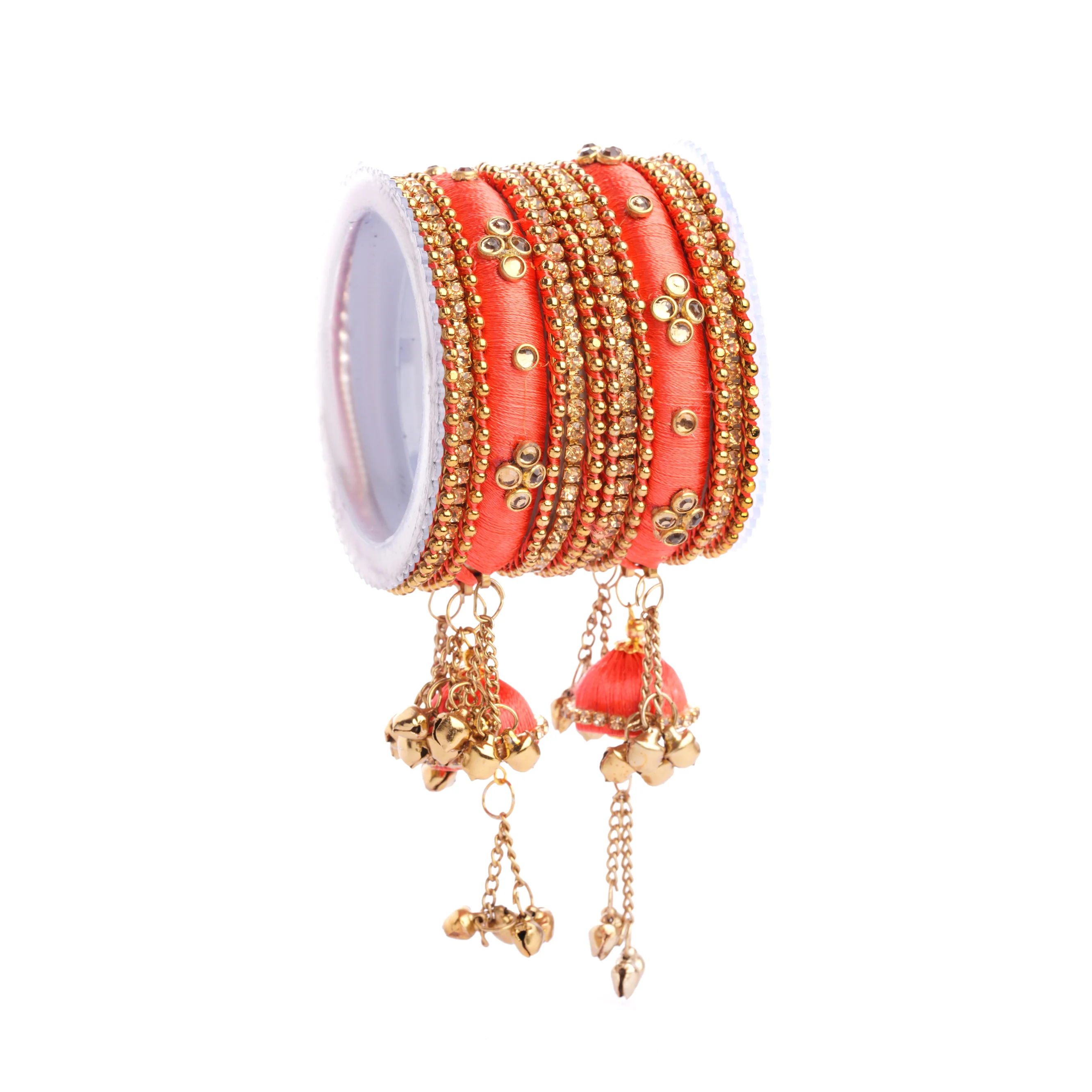 Set of 14 Silk Thread Jhumki Bangles designed for both hands by Leshya - Image 4