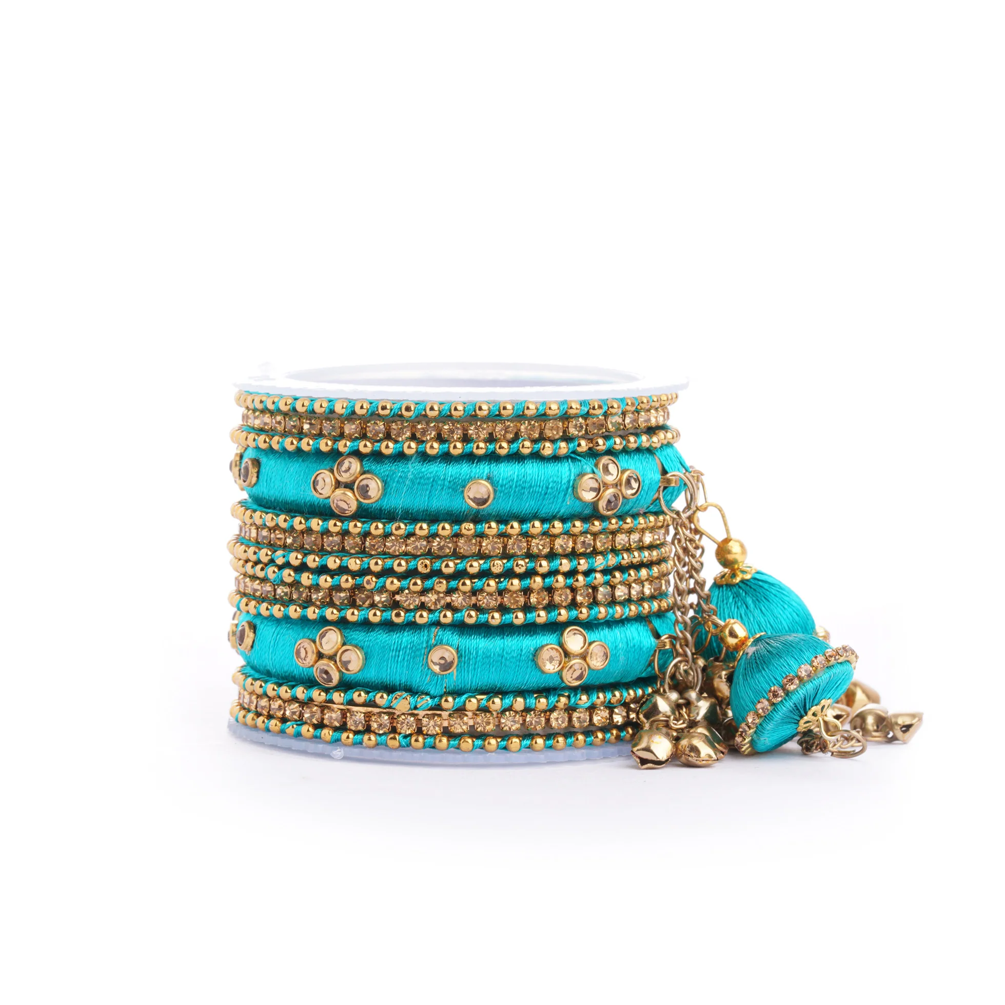 Set of 14 Silk Thread Jhumki Bangles designed for both hands by Leshya - Image 5
