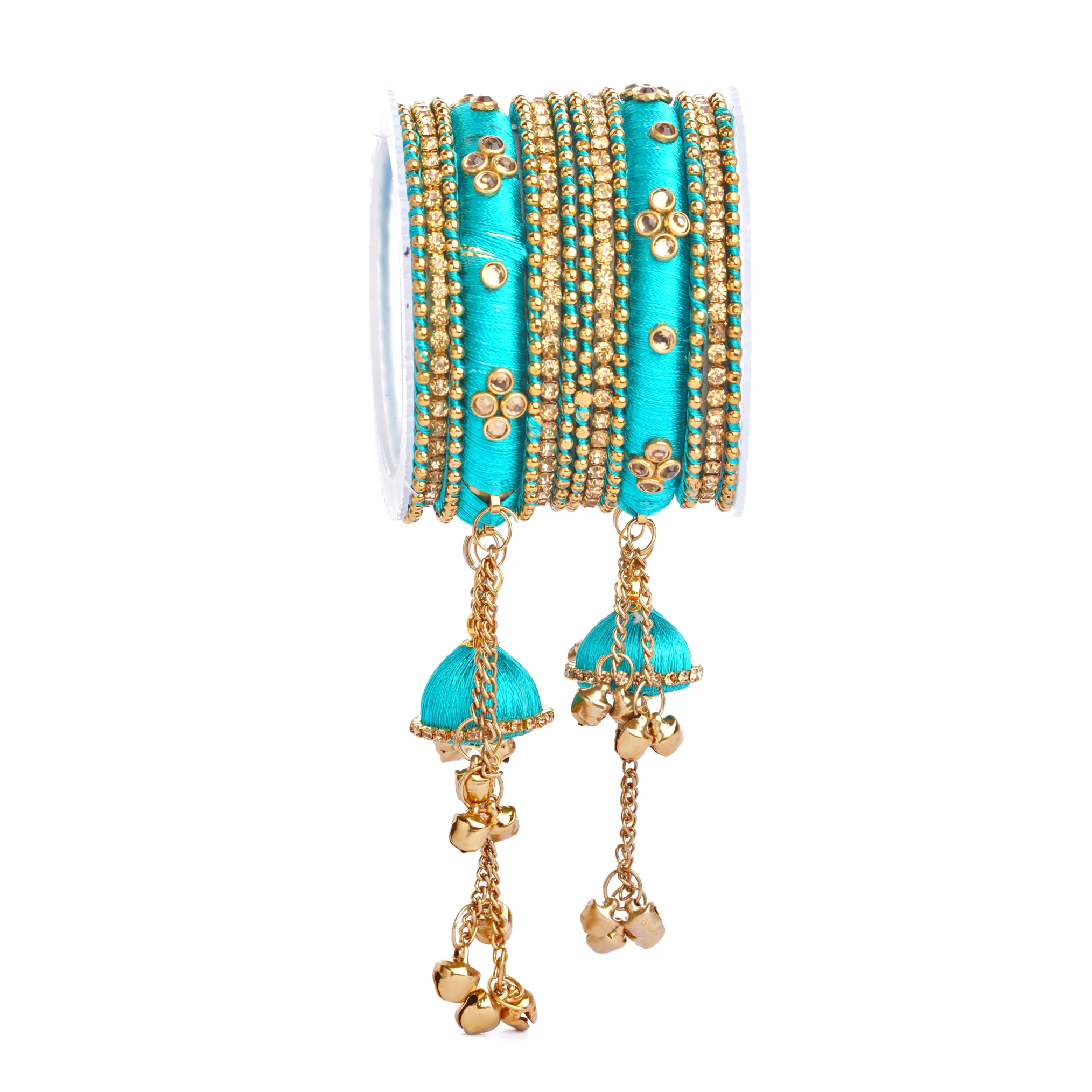 Set of 14 Silk Thread Jhumki Bangles designed for both hands by Leshya - Image 6