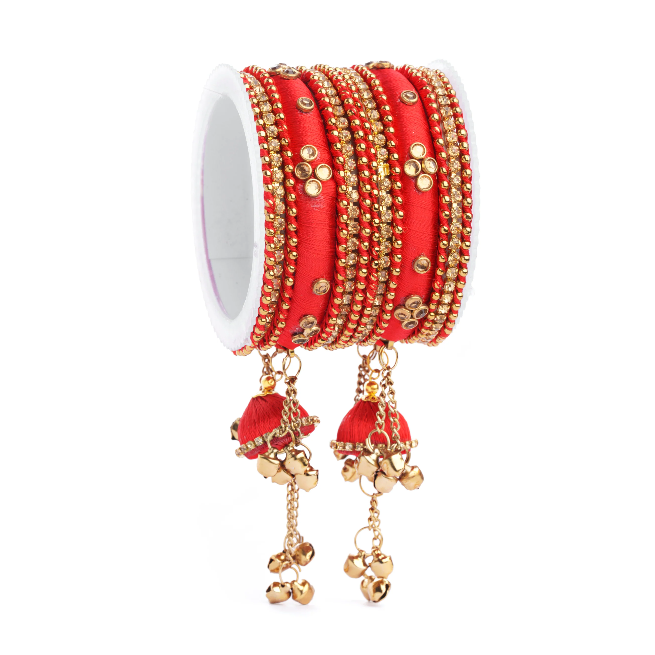 Set of 14 Silk Thread Jhumki Bangles designed for both hands by Leshya - Image 8