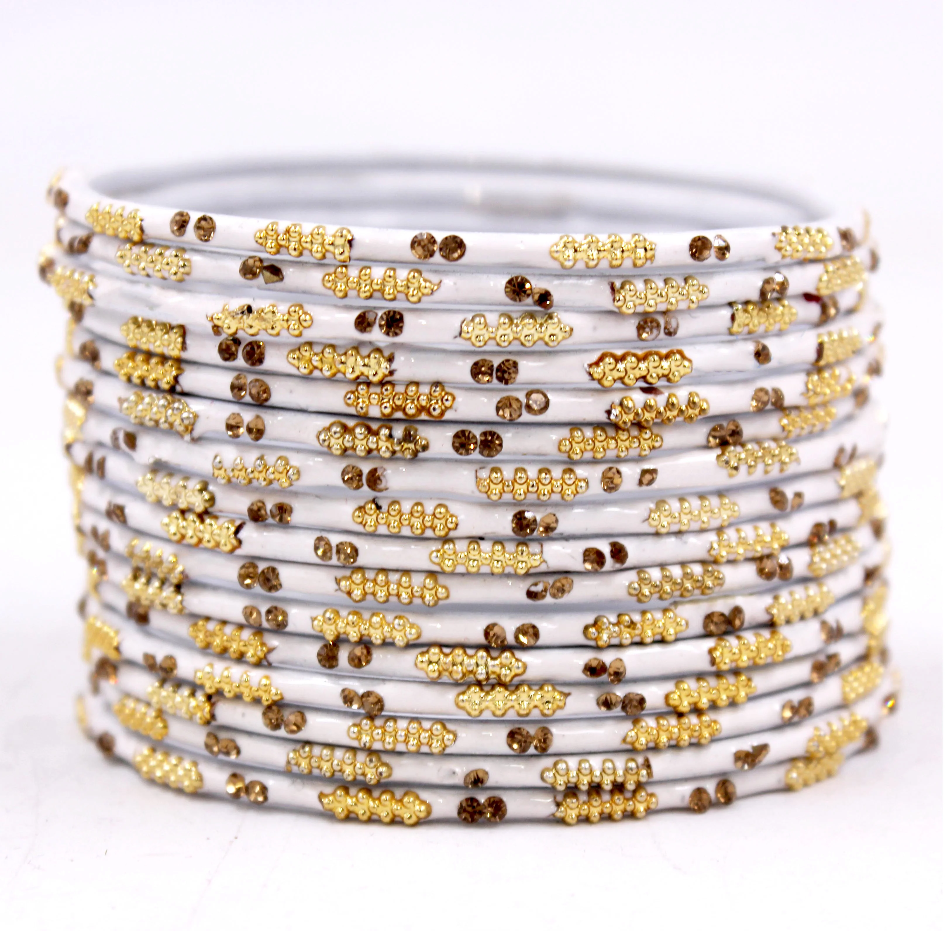 Set of 16 Plain Meenakari Bangles with Golden Stones by Leshya - Image 10