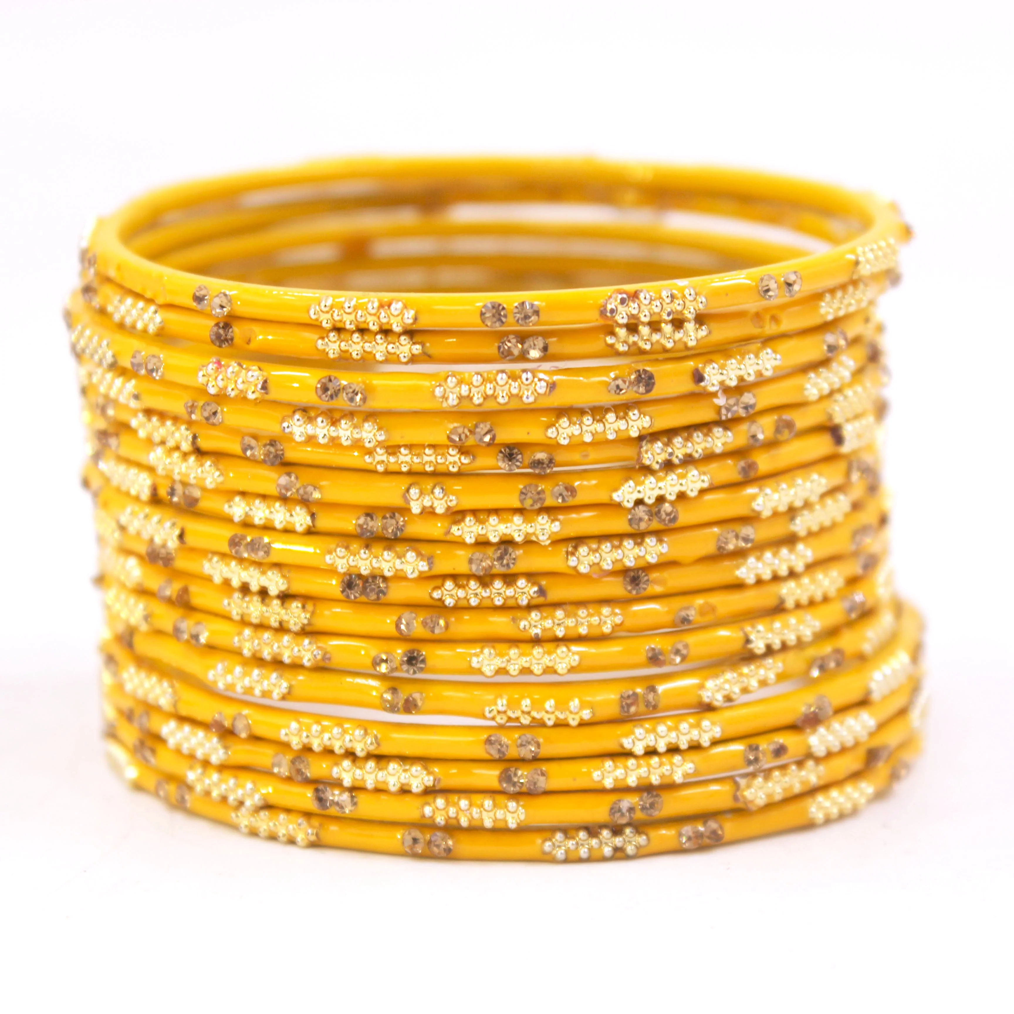 Set of 16 Plain Meenakari Bangles with Golden Stones by Leshya - Image 11