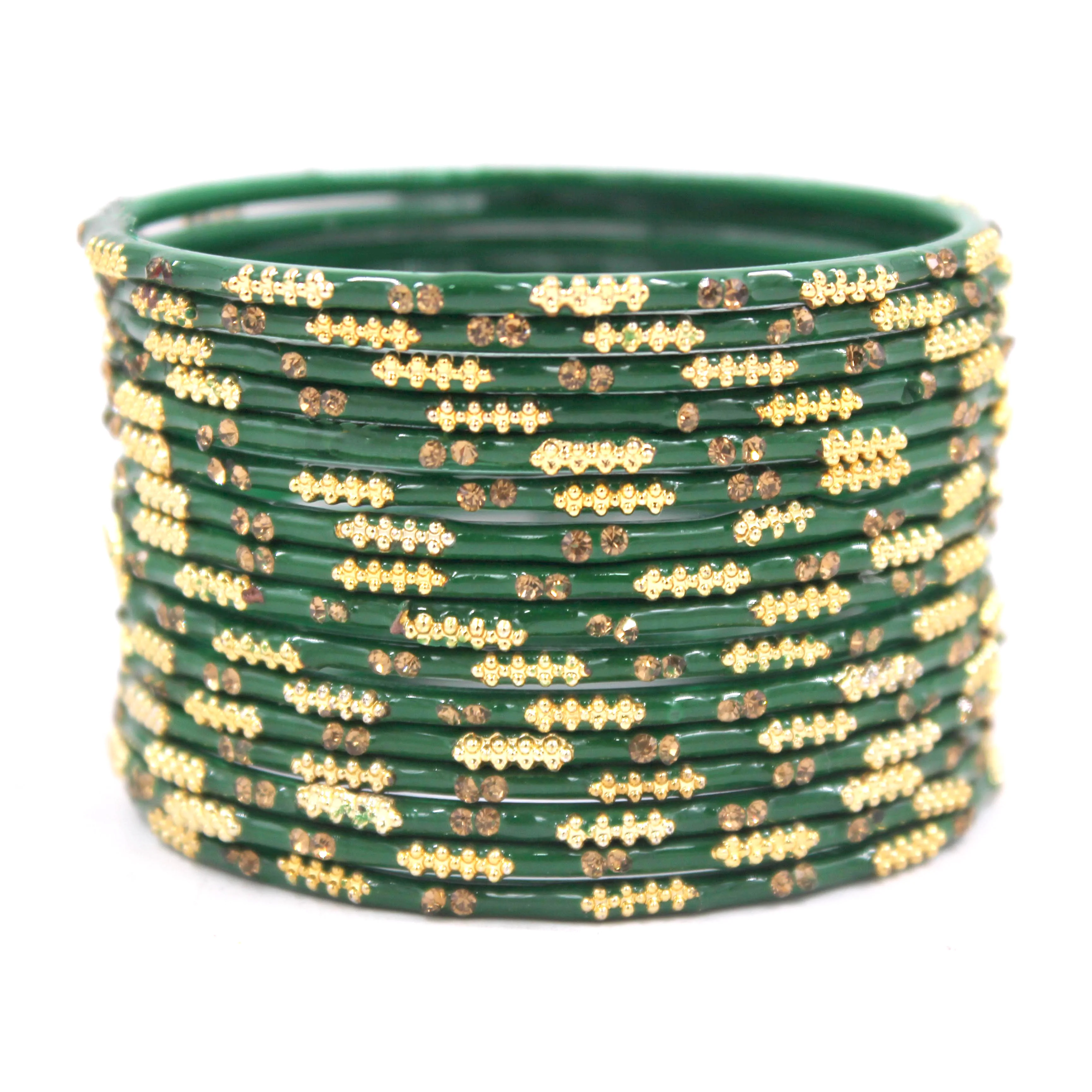 Set of 16 Plain Meenakari Bangles with Golden Stones by Leshya - Image 12