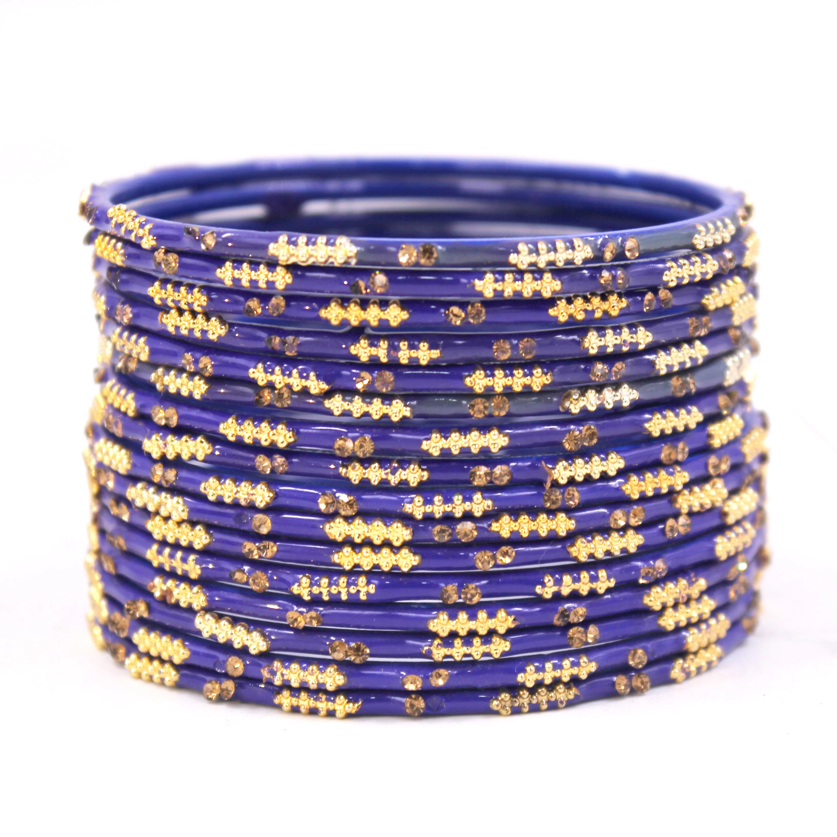 Set of 16 Plain Meenakari Bangles with Golden Stones by Leshya - Image 4