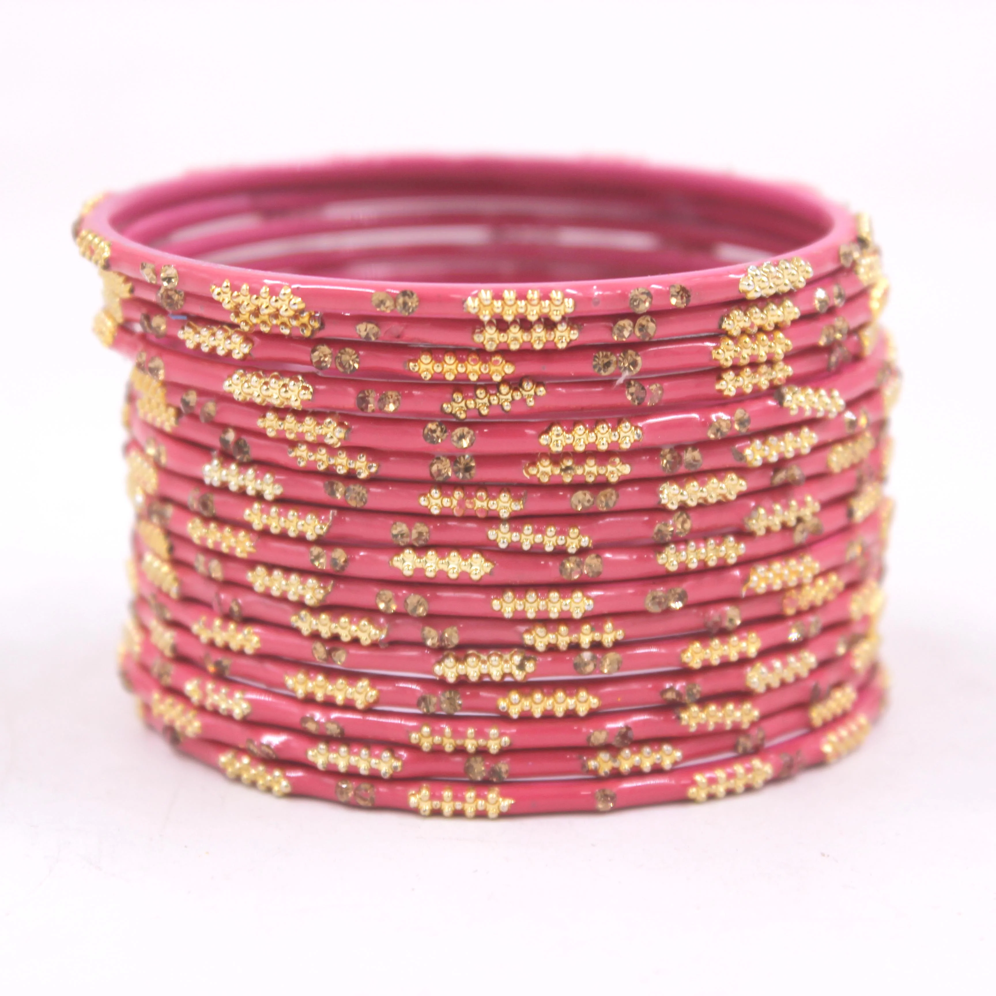 Set of 16 Plain Meenakari Bangles with Golden Stones by Leshya - Image 5