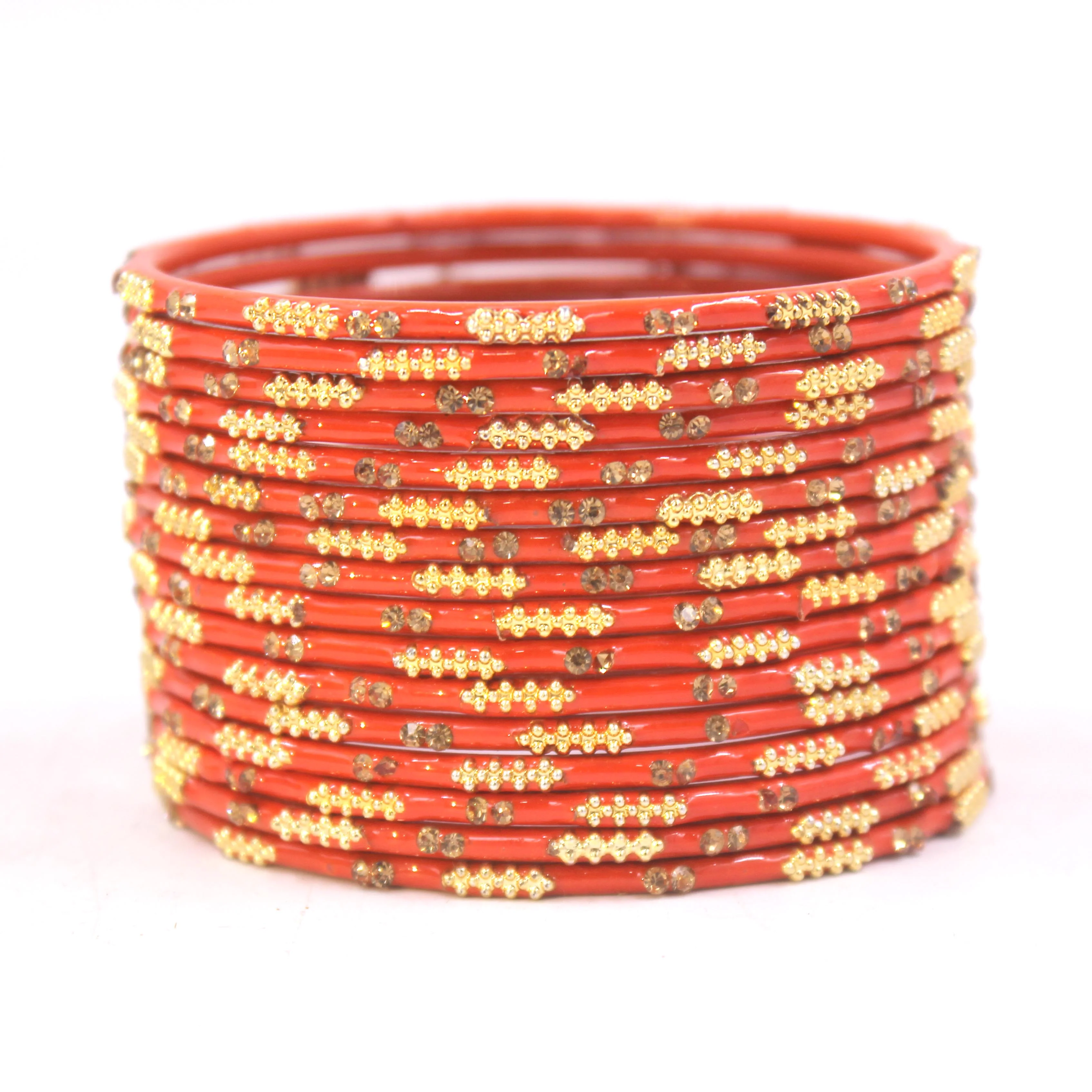 Set of 16 Plain Meenakari Bangles with Golden Stones by Leshya - Image 6