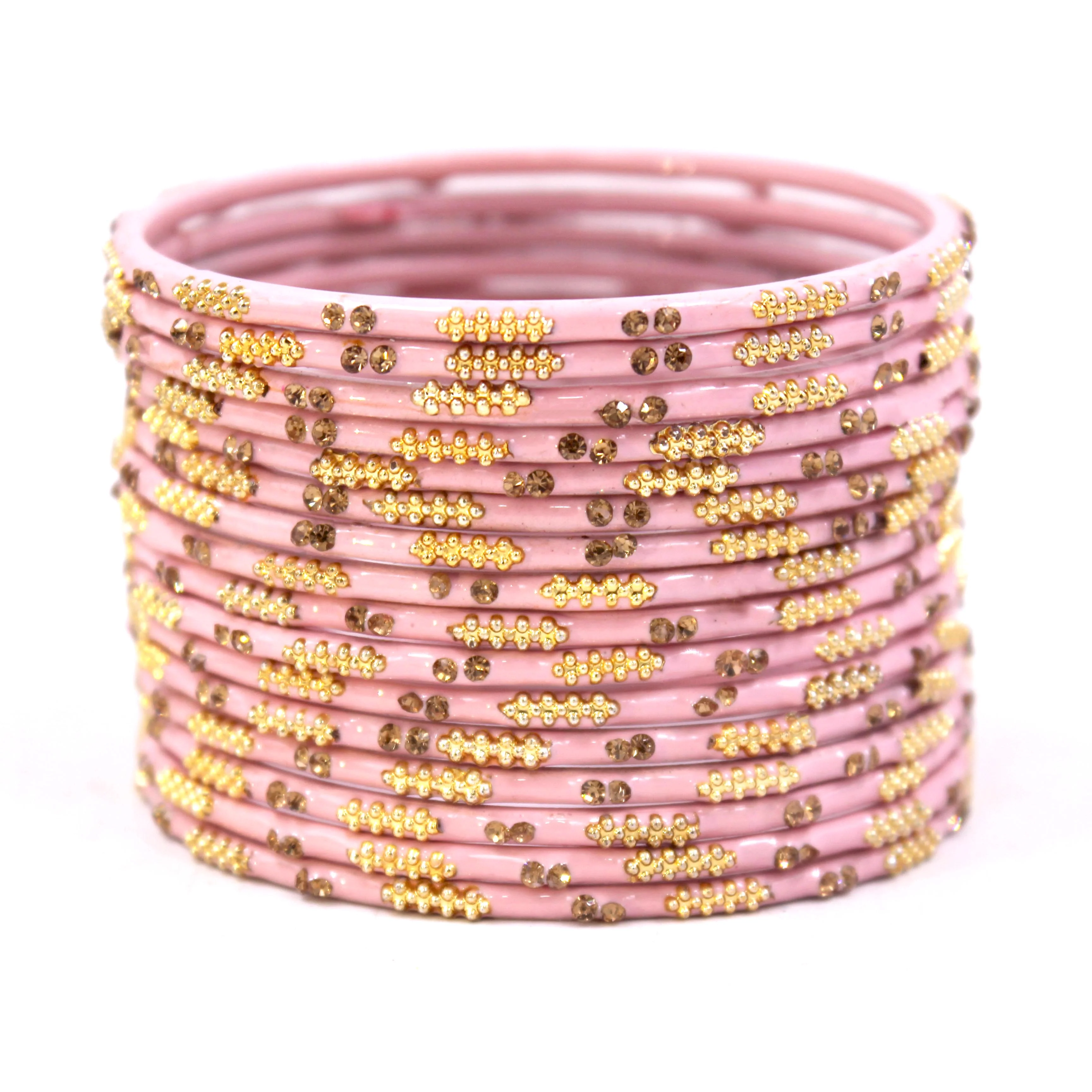 Set of 16 Plain Meenakari Bangles with Golden Stones by Leshya - Image 7