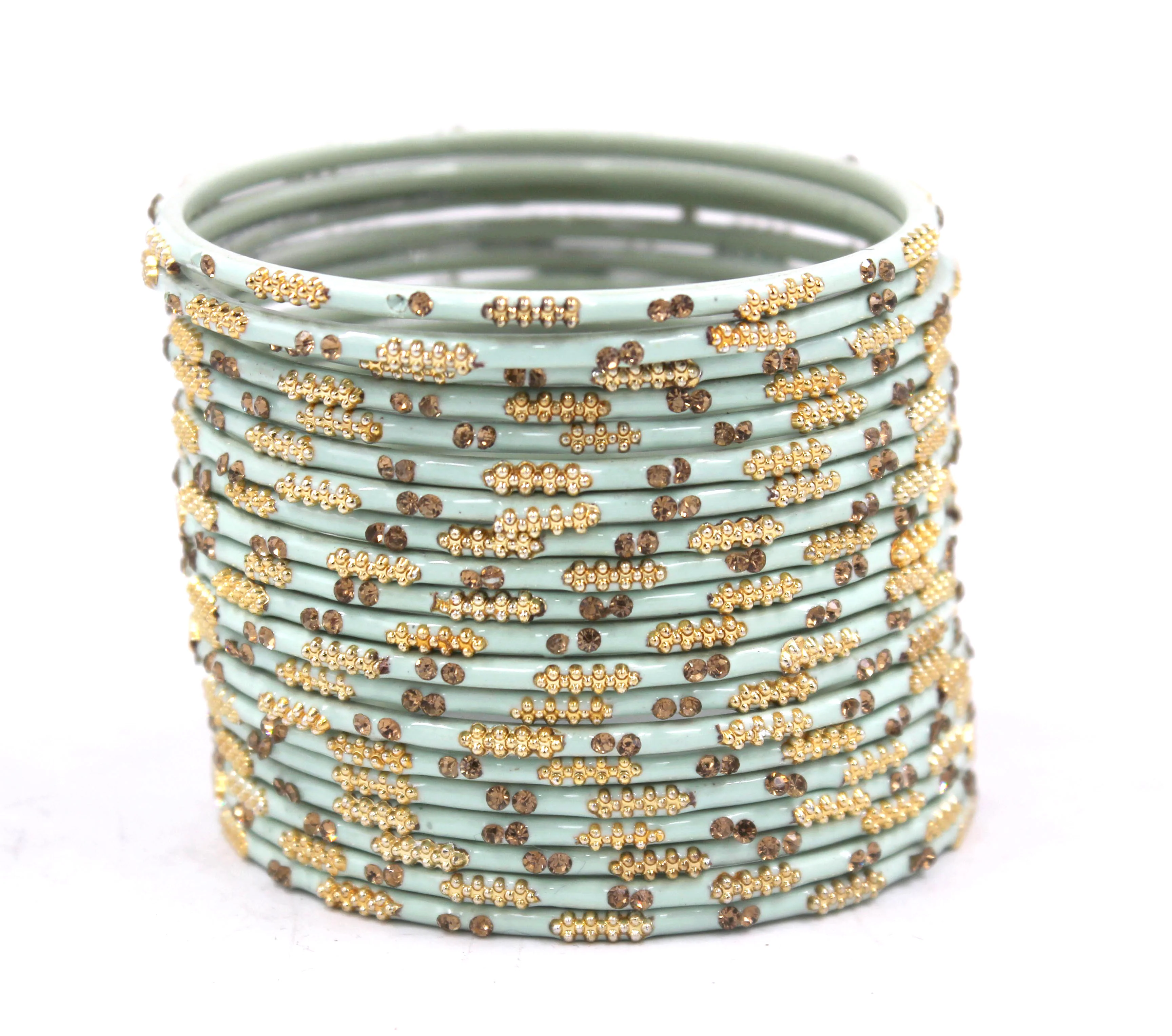 Set of 16 Plain Meenakari Bangles with Golden Stones by Leshya - Image 8