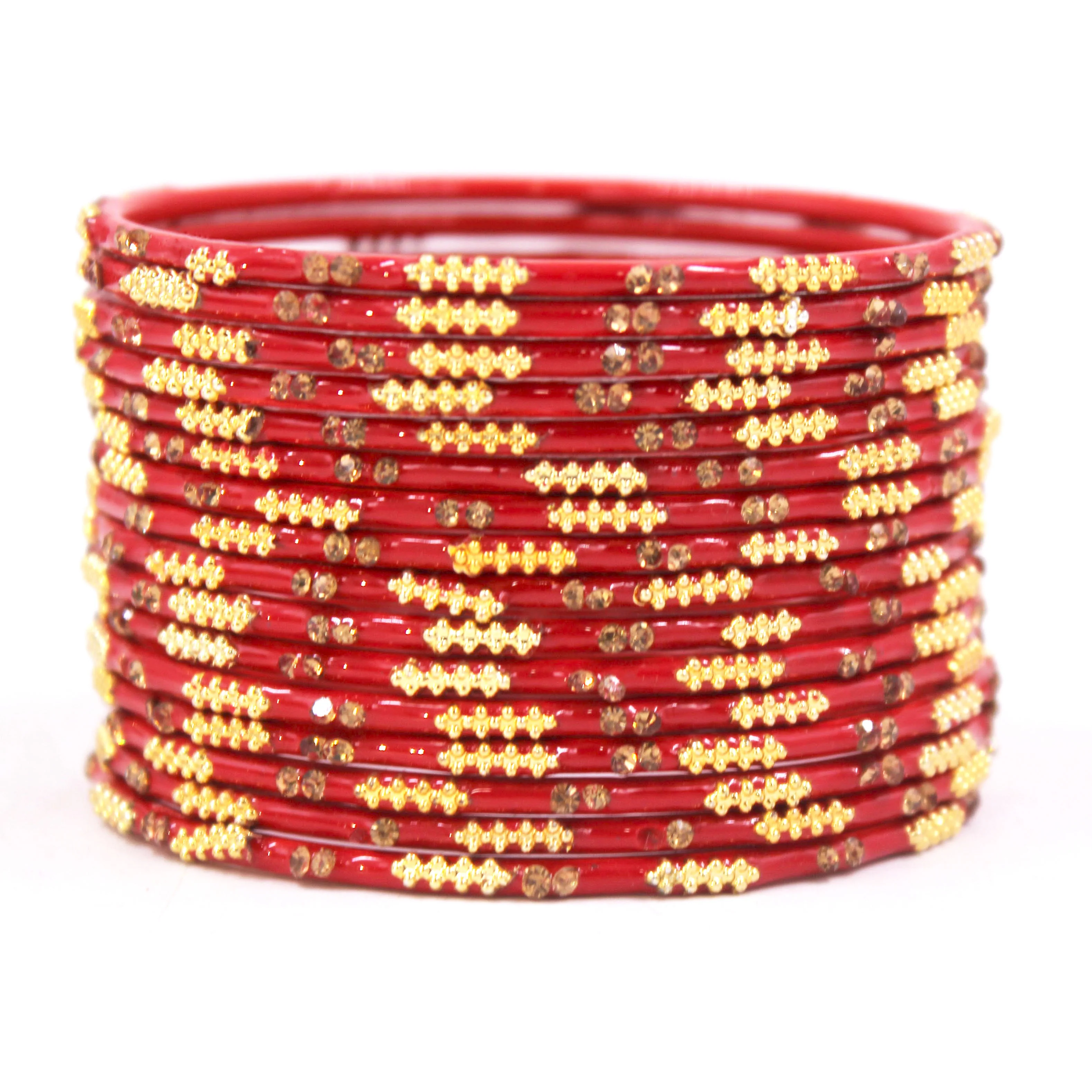 Set of 16 Plain Meenakari Bangles with Golden Stones by Leshya - Image 9