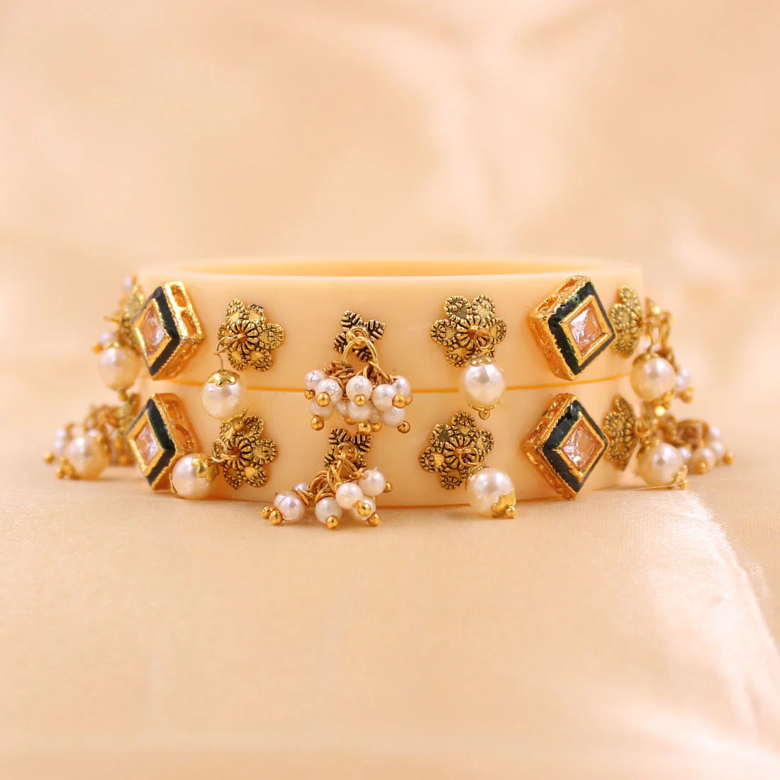 Set of 2 Acrylic Kundan Gajra Bangles by Leshya - Image 13