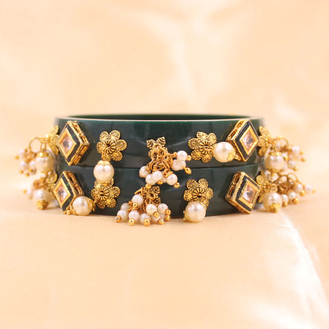 Set of 2 Acrylic Kundan Gajra Bangles by Leshya - Image 31