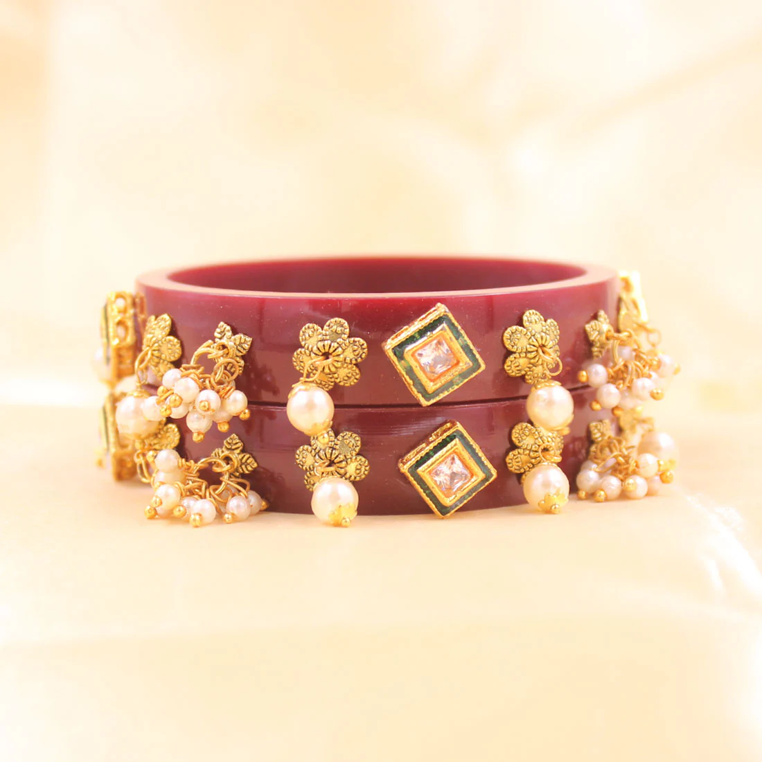 Set of 2 Acrylic Kundan Gajra Bangles by Leshya - Image 10