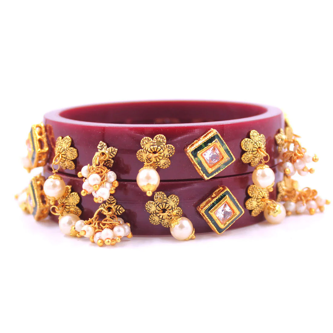 Set of 2 Acrylic Kundan Gajra Bangles by Leshya - Image 12