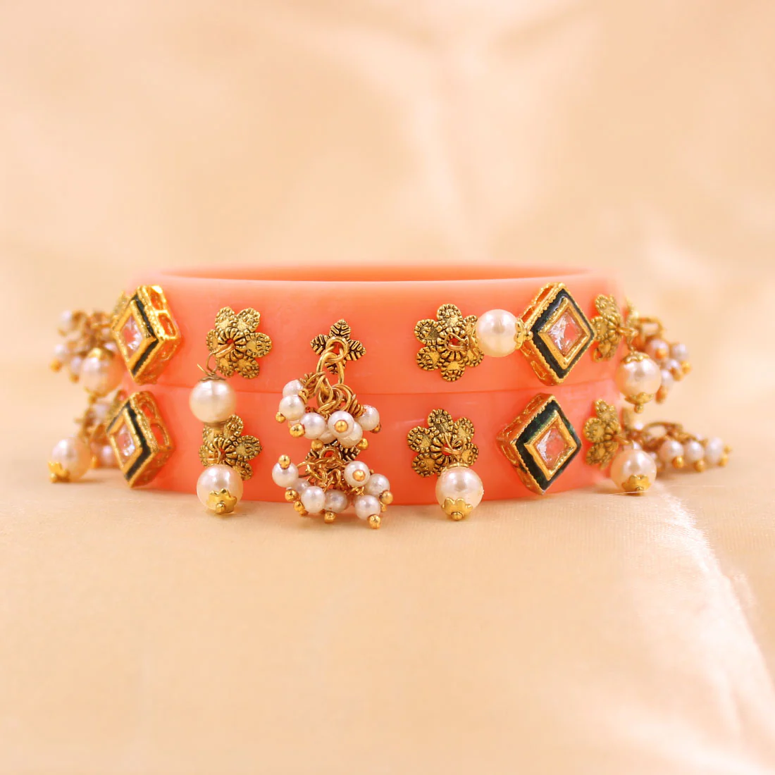 Set of 2 Acrylic Kundan Gajra Bangles by Leshya - Image 16