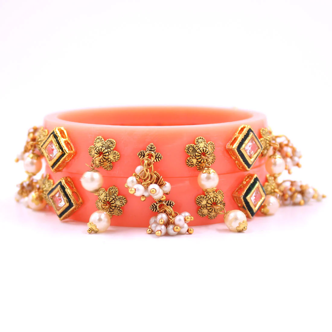 Set of 2 Acrylic Kundan Gajra Bangles by Leshya - Image 18