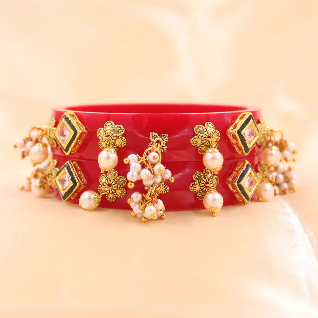 Set of 2 Acrylic Kundan Gajra Bangles by Leshya - Image 19
