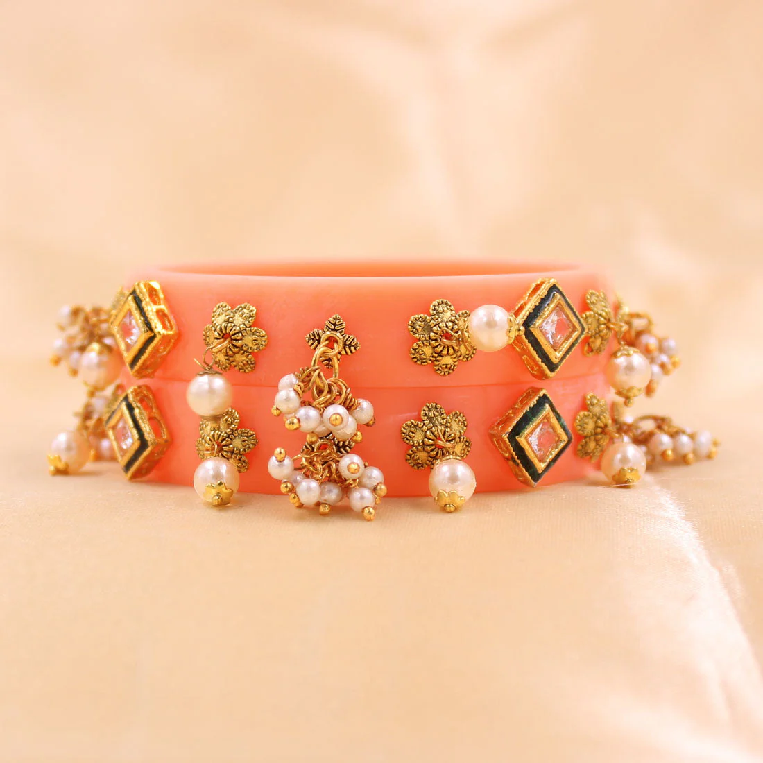 Set of 2 Acrylic Kundan Gajra Bangles by Leshya - Image 19