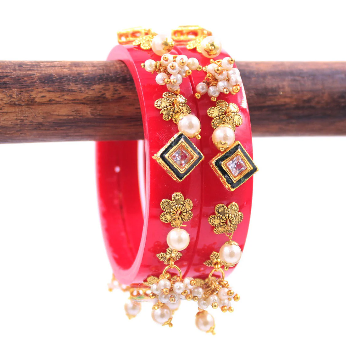 Set of 2 Acrylic Kundan Gajra Bangles by Leshya - Image 2