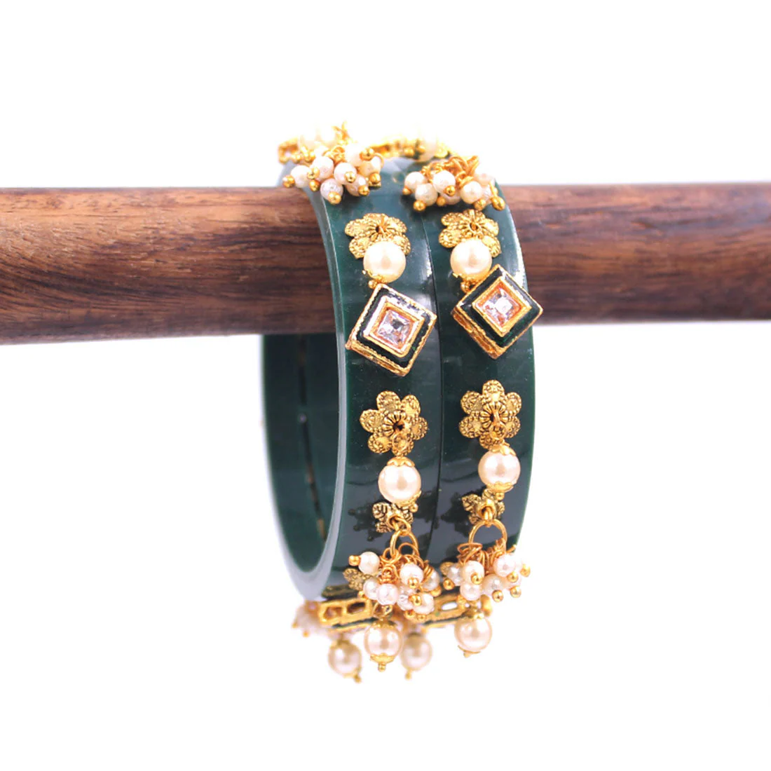 Set of 2 Acrylic Kundan Gajra Bangles by Leshya - Image 32
