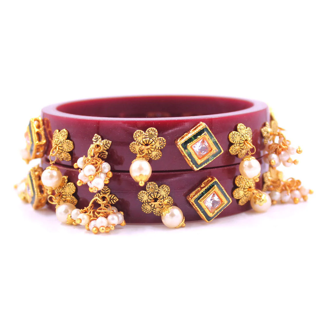 Set of 2 Acrylic Kundan Gajra Bangles by Leshya - Image 6