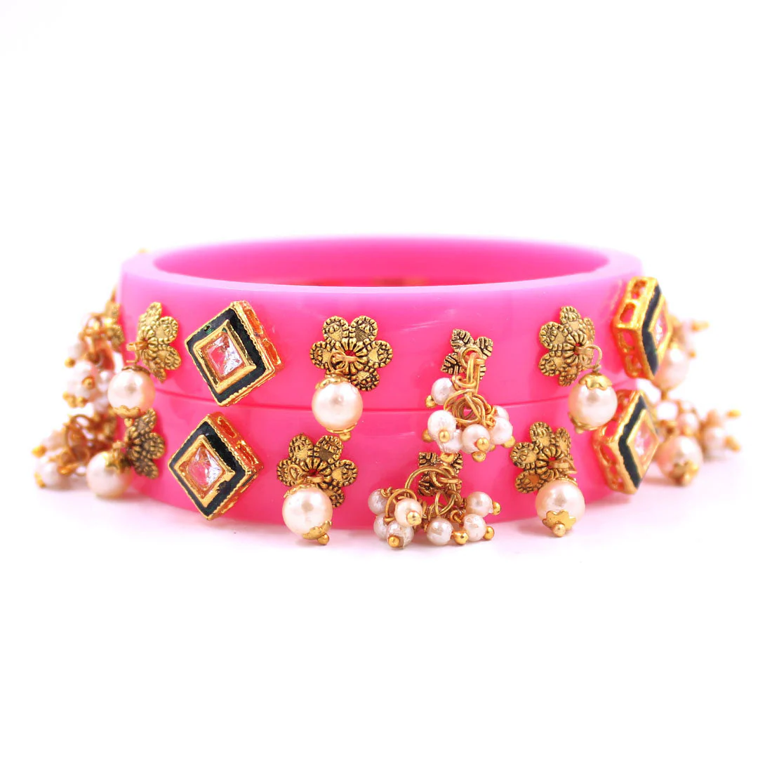 Set of 2 Acrylic Kundan Gajra Bangles by Leshya - Image 9