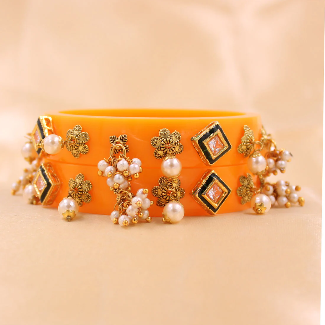 Set of 2 Acrylic Kundan Gajra Bangles by Leshya - Image 25