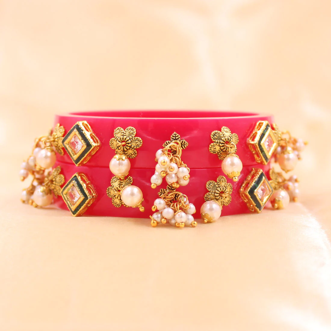 Set of 2 Acrylic Kundan Gajra Bangles by Leshya - Image 28