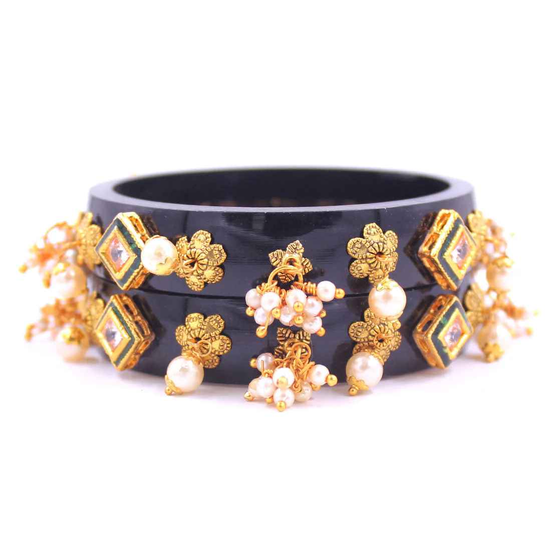 Set of 2 Acrylic Kundan Gajra Bangles by Leshya - Image 12