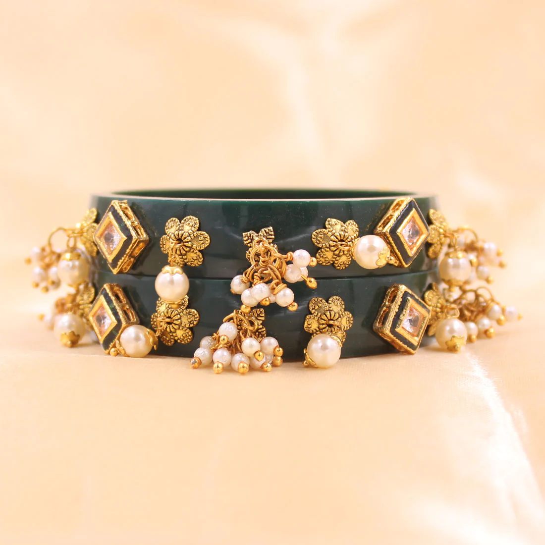 Set of 2 Acrylic Kundan Gajra Bangles by Leshya - Image 31
