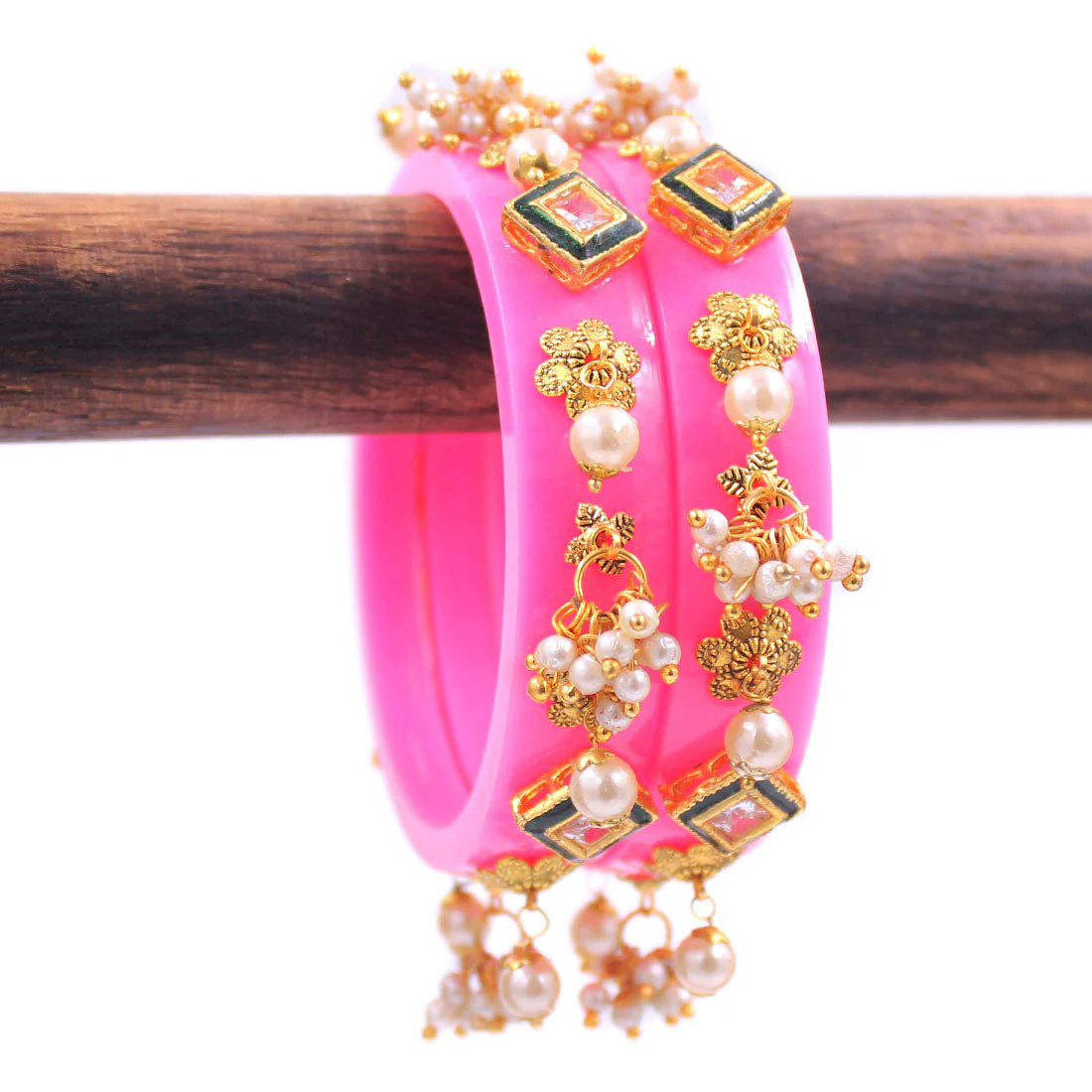 Set of 2 Acrylic Kundan Gajra Bangles by Leshya - Image 11