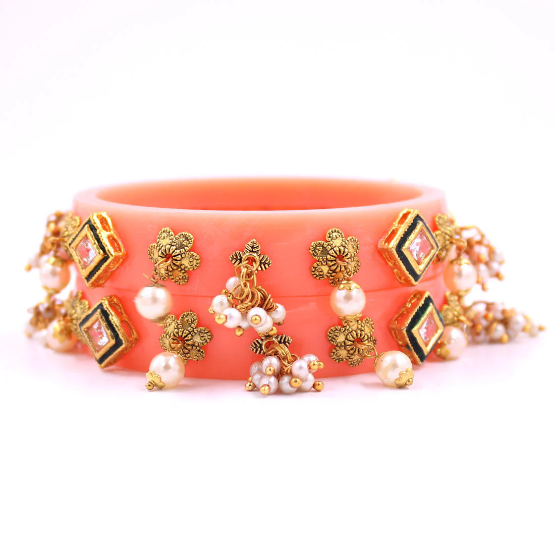 Set of 2 Acrylic Kundan Gajra Bangles by Leshya - Image 24