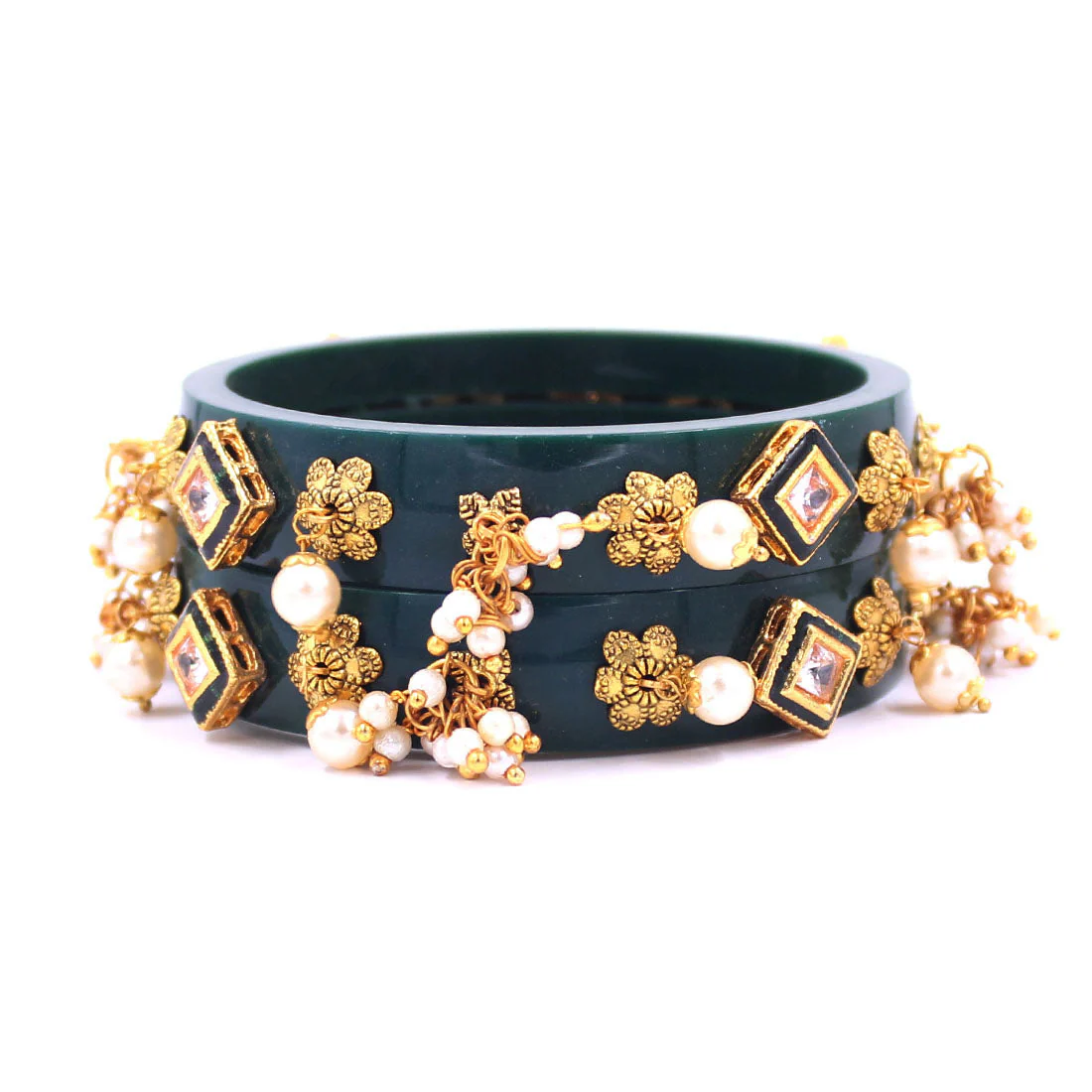 Set of 2 Acrylic Kundan Gajra Bangles by Leshya - Image 33