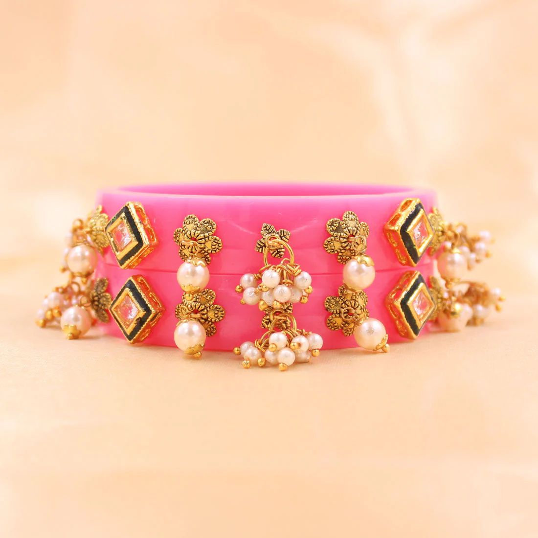 Set of 2 Acrylic Kundan Gajra Bangles by Leshya - Image 13